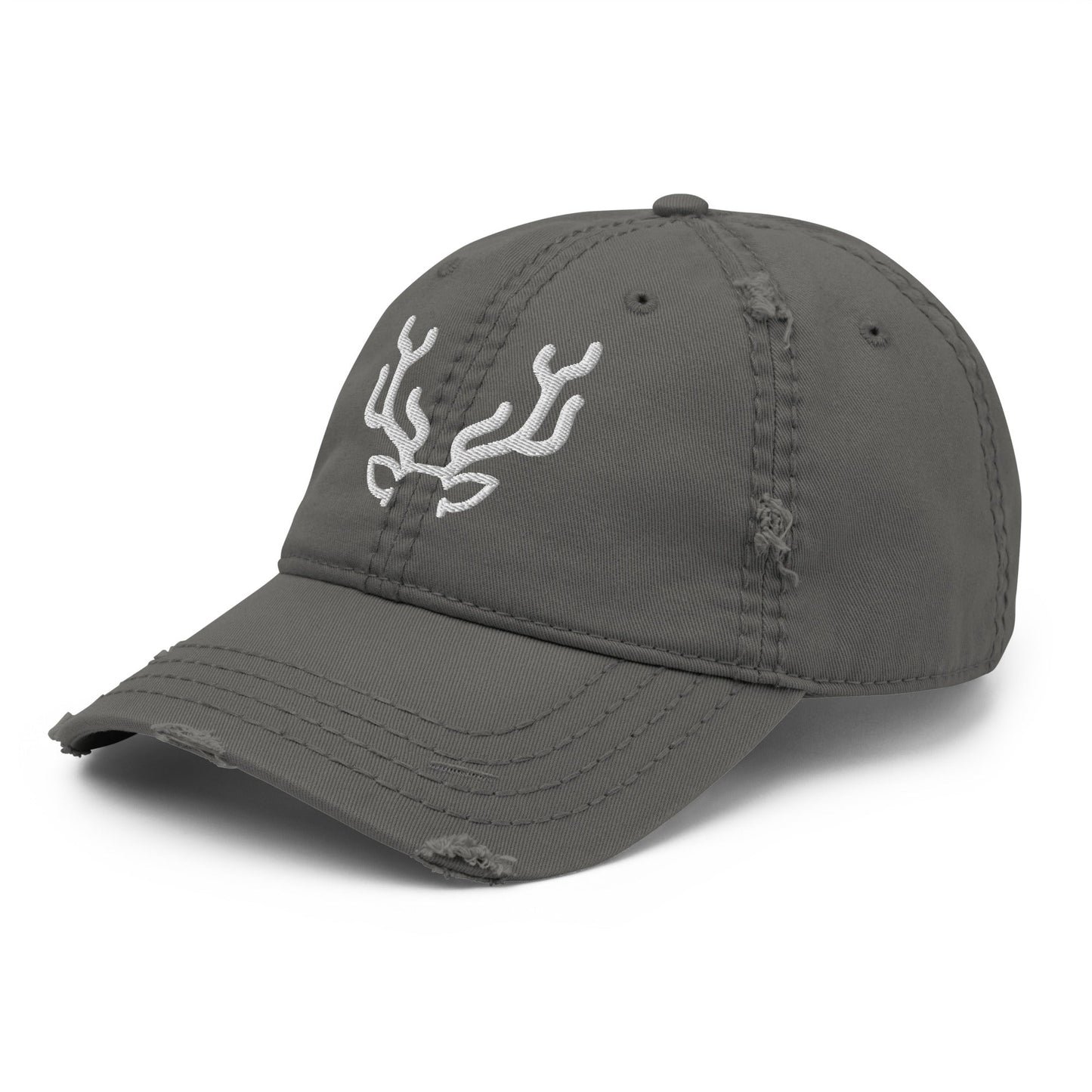 Antler Distressed Dad Hat with vintage worn-in brim and crown