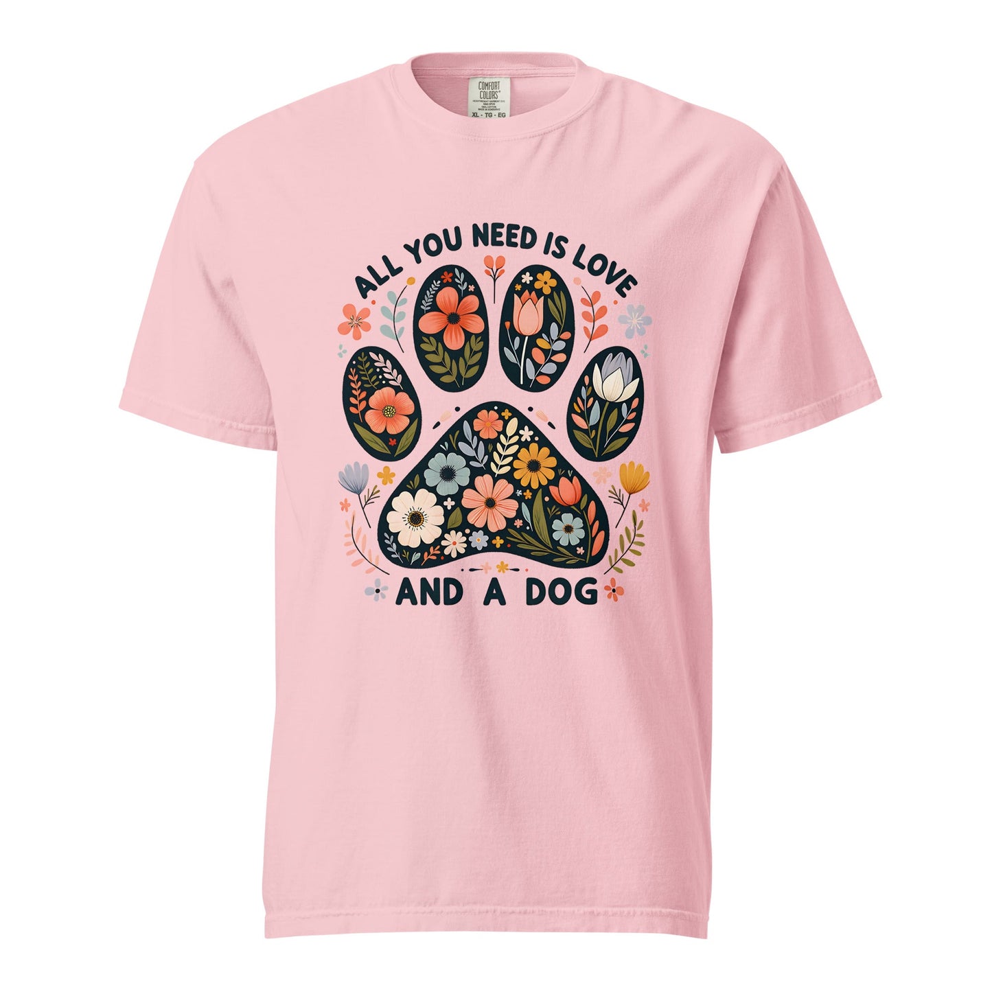 Dog Lover T-Shirt | “All You Need Is Love and a Dog” Quote Tee | Paw Print Shirt | Gift for Dog Lovers | Vintage Style
