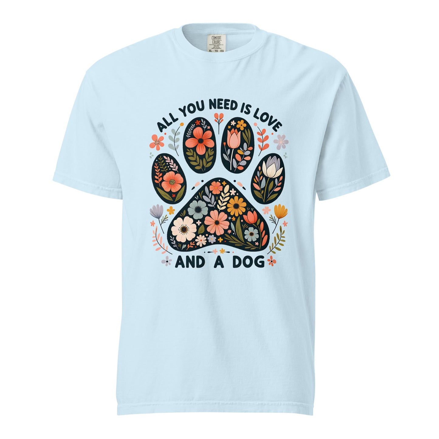 Dog Lover T-Shirt | “All You Need Is Love and a Dog” Quote Tee | Paw Print Shirt | Gift for Dog Lovers | Vintage Style