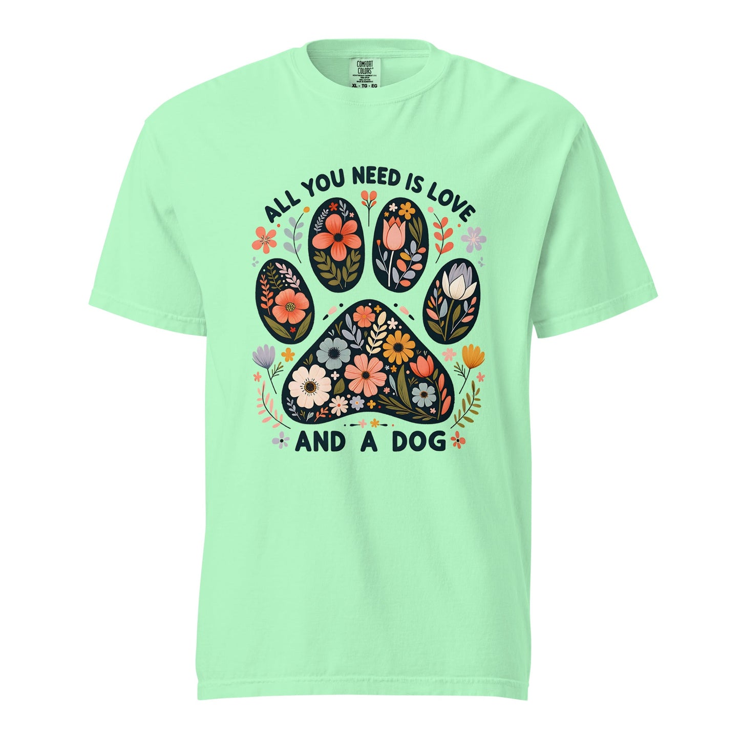 Dog Lover T-Shirt | “All You Need Is Love and a Dog” Quote Tee | Paw Print Shirt | Gift for Dog Lovers | Vintage Style