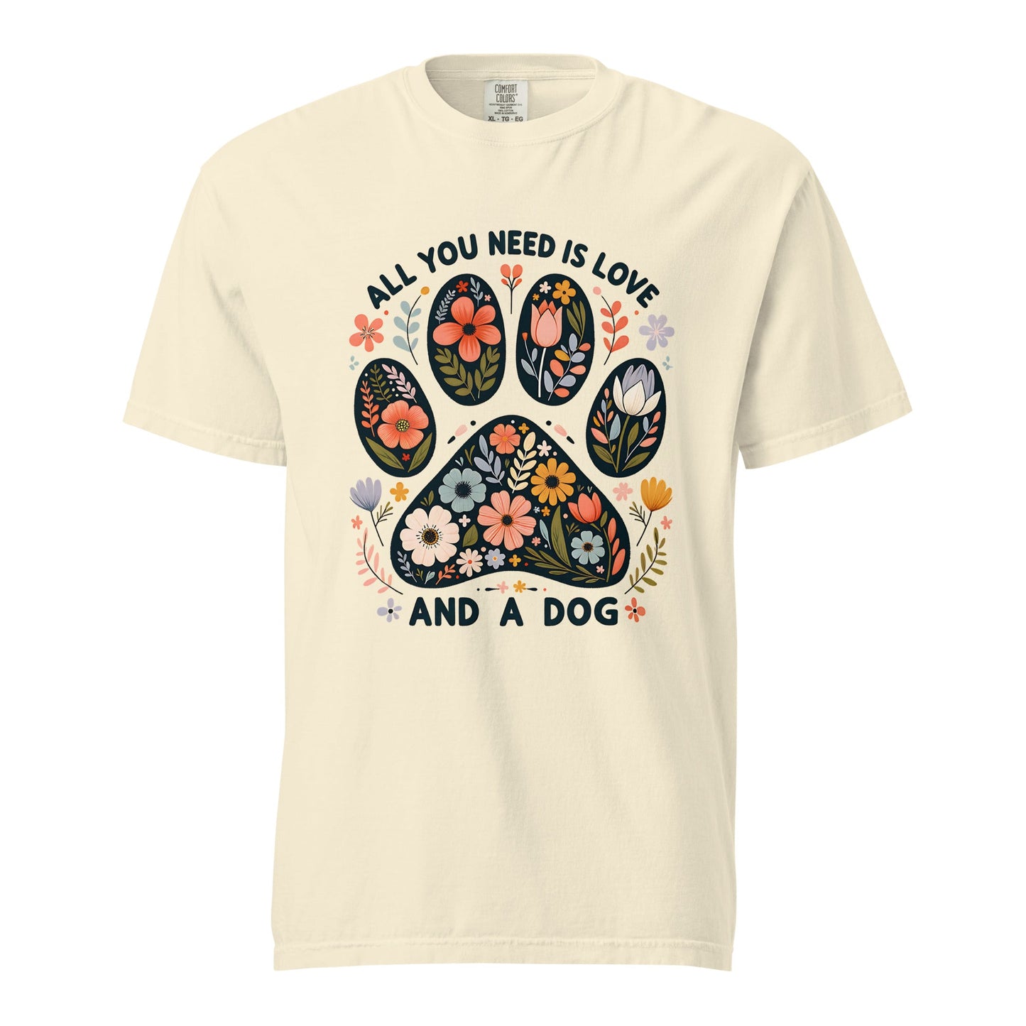 Dog Lover T-Shirt | “All You Need Is Love and a Dog” | Paw Print Shirt - f9artist