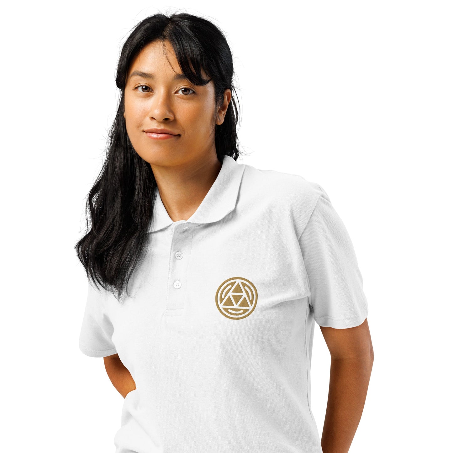 Earth symbol embroidered premium pique polo shirt - f9artist