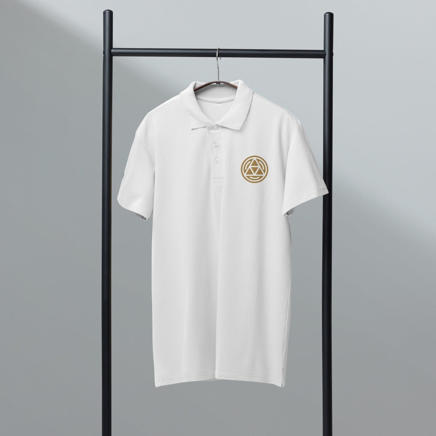 Earth symbol embroidered premium pique polo shirt - f9artist