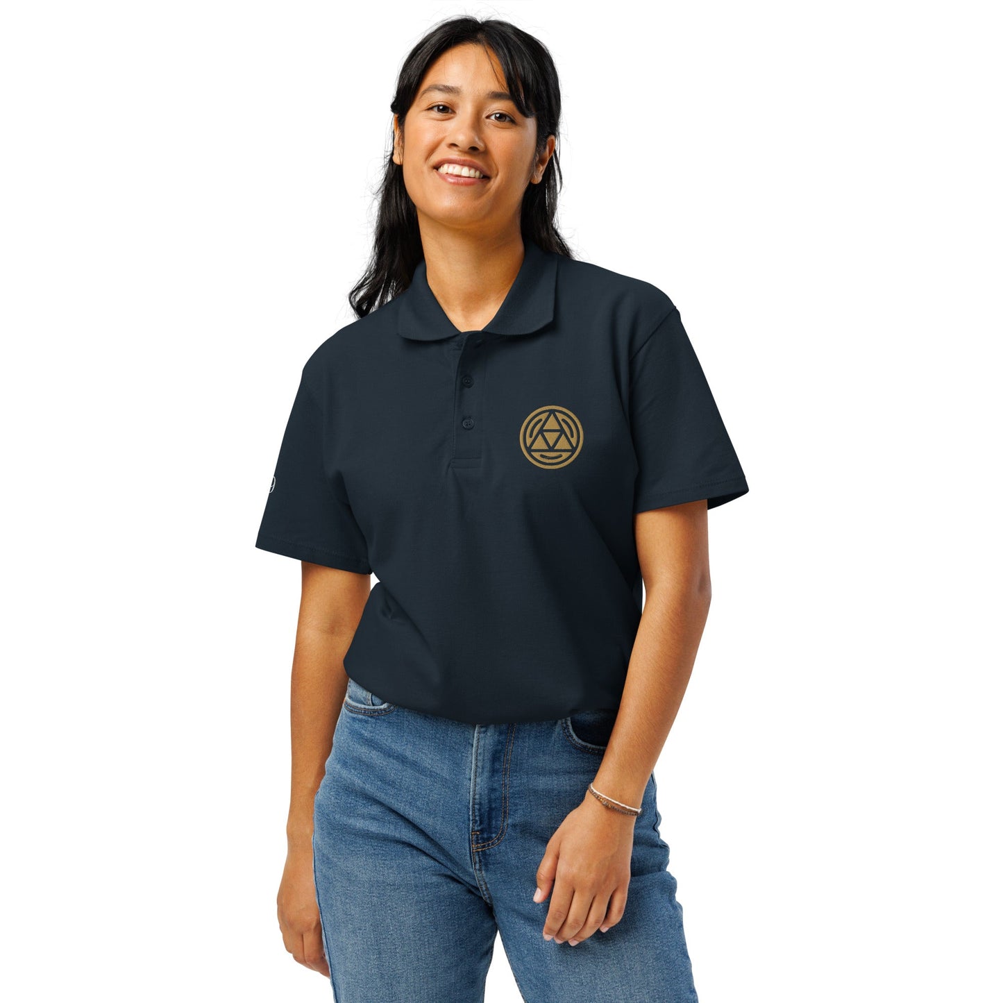 Earth symbol embroidered premium pique polo shirt - f9artist