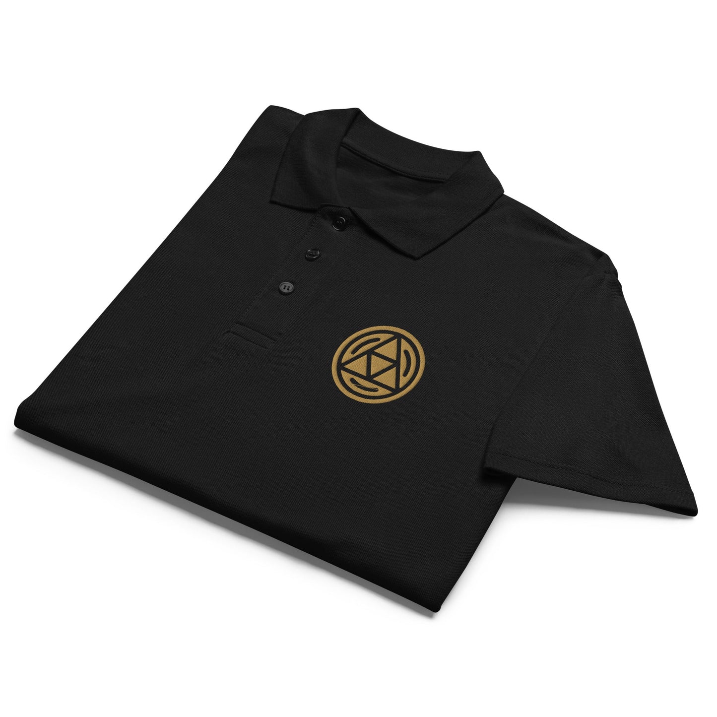 Earth symbol embroidered premium pique polo shirt - f9artist