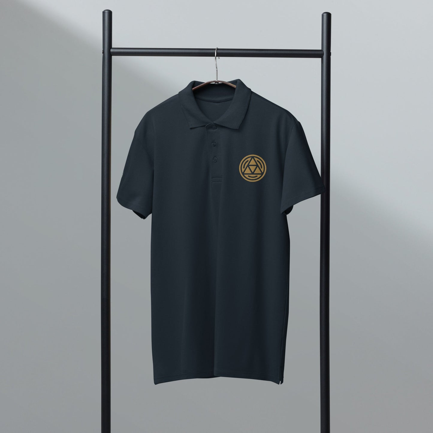 Earth symbol embroidered premium pique polo shirt - f9artist