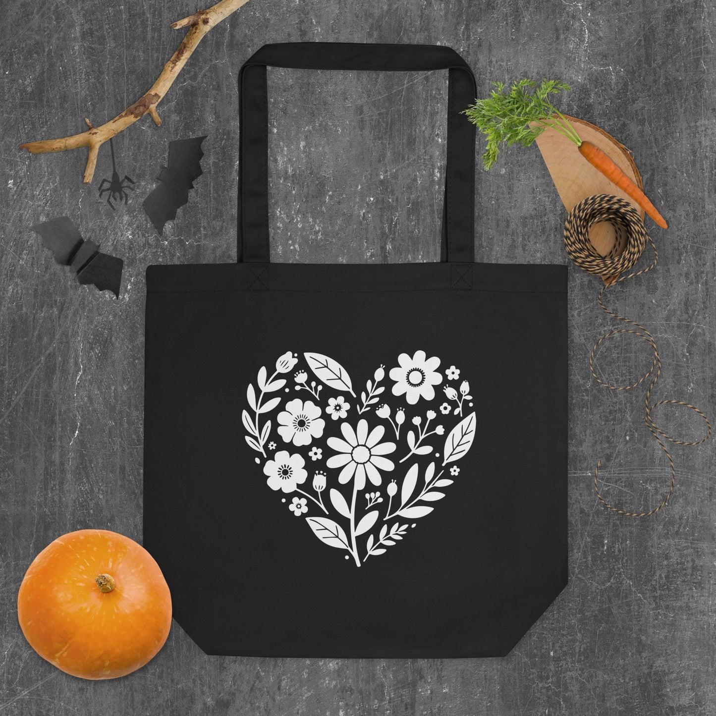 Eco Tote Bag with Floral Heart Design - f9artist