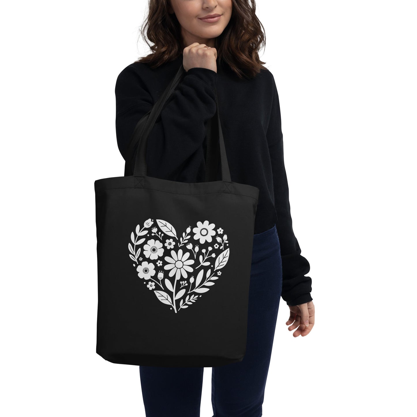Eco Tote Bag with Floral Heart Design - f9artist