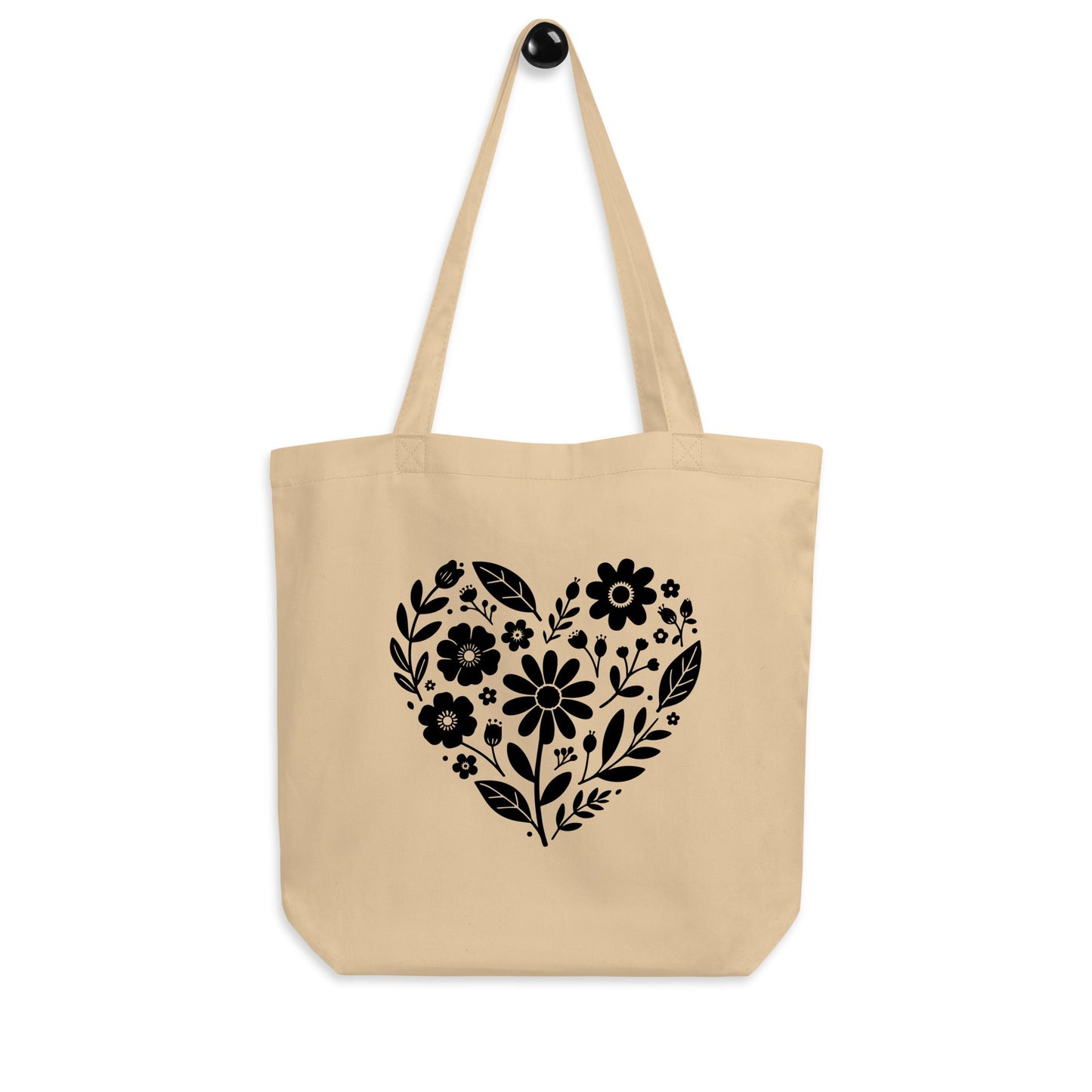Eco Tote Bag with Floral Heart Design - f9artist