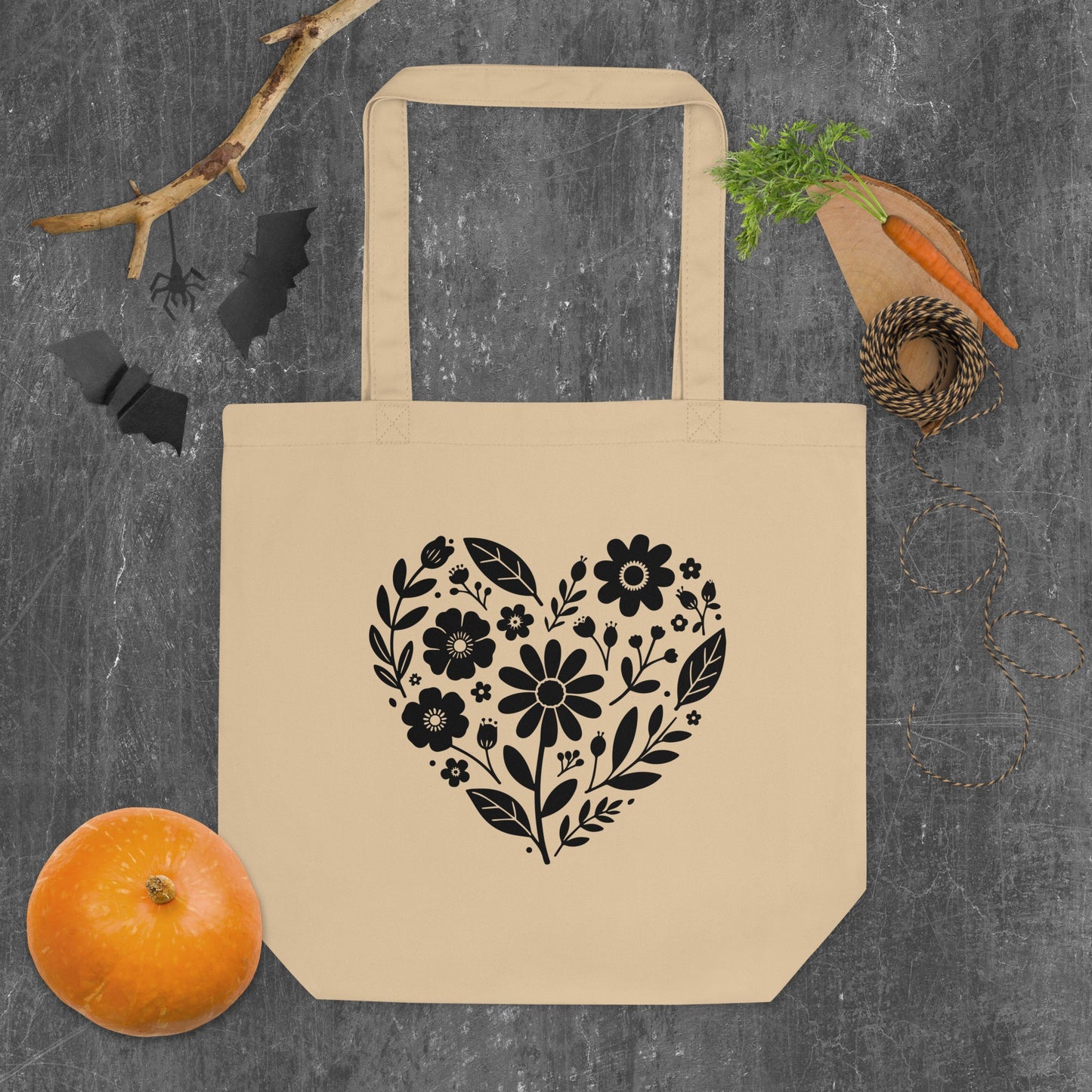 Eco Tote Bag with Floral Heart Design - f9artist