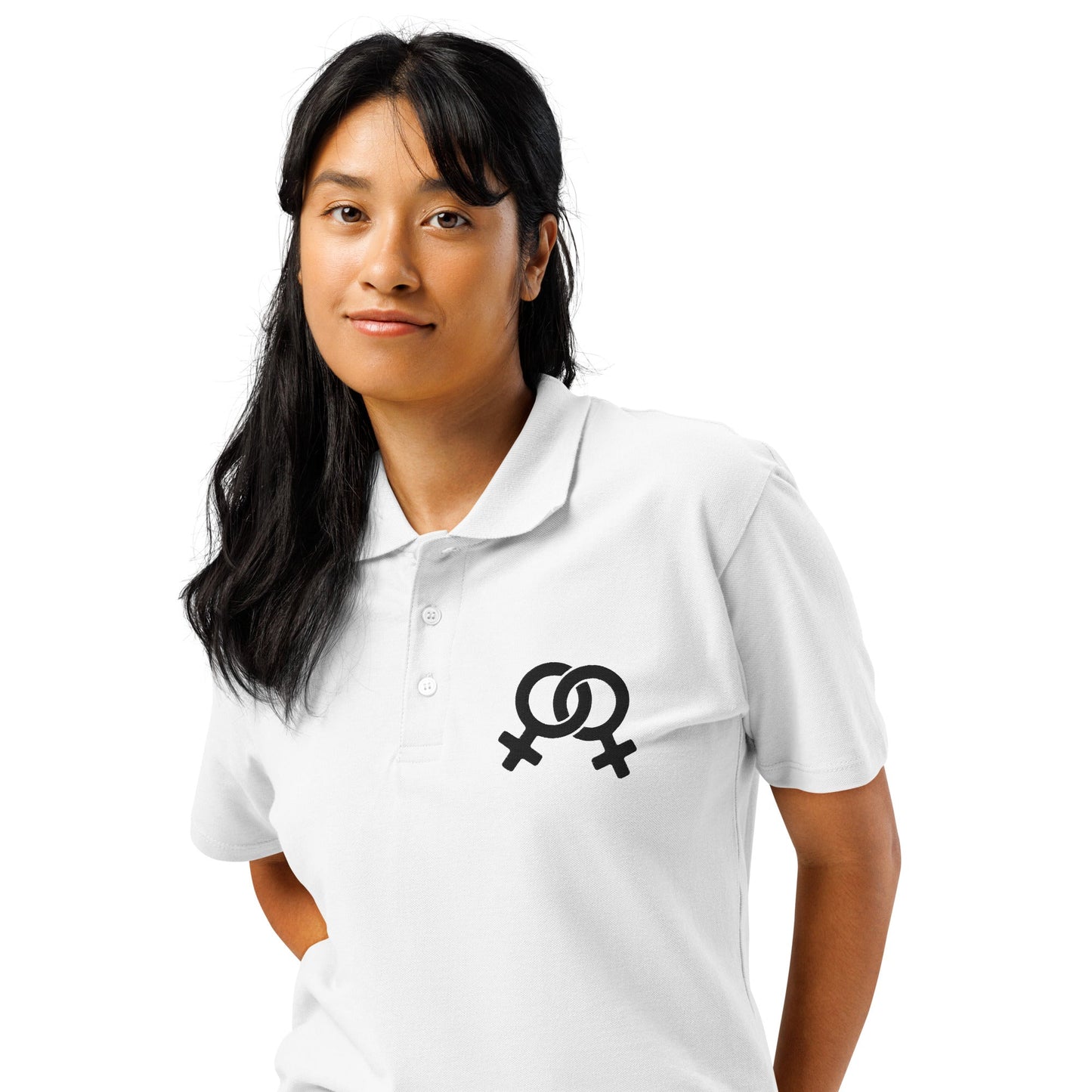 Feminist symbol embroidered premium pique polo shirt - f9artist