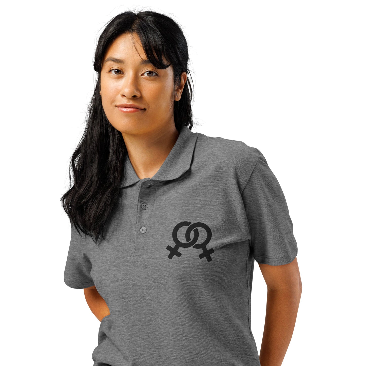 Feminist symbol embroidered premium pique polo shirt - f9artist