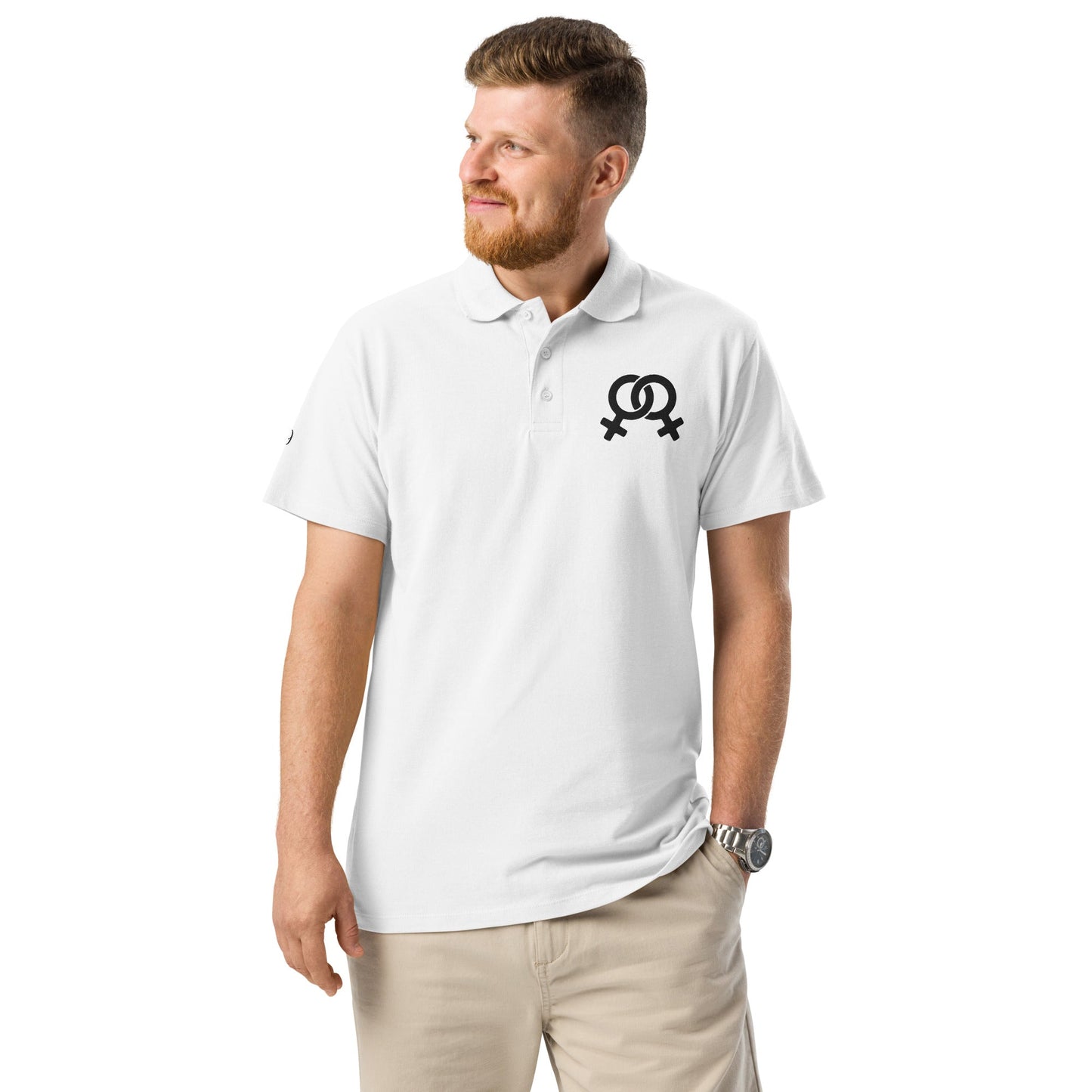Feminist symbol embroidered premium pique polo shirt - f9artist