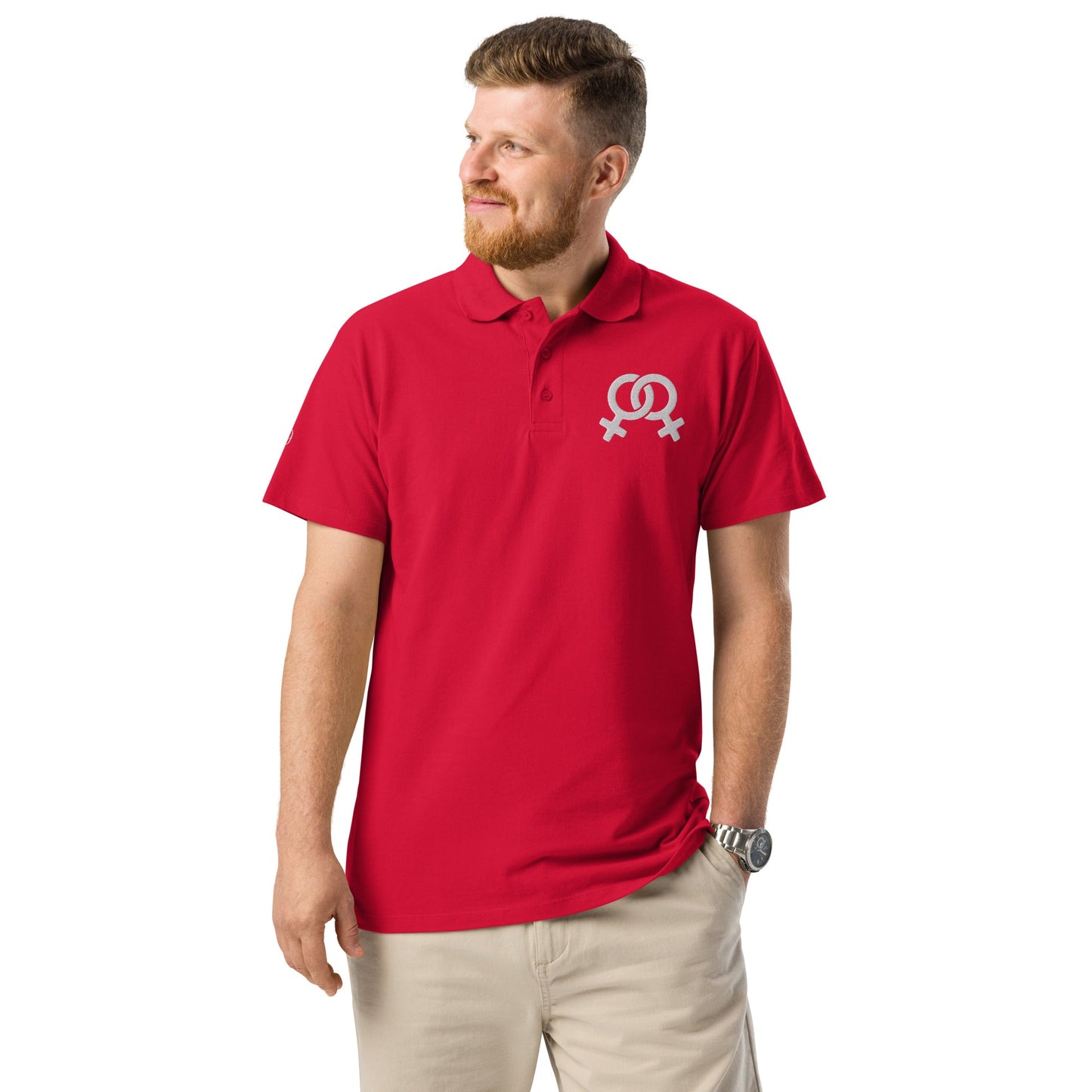 Feminist symbol embroidered premium pique polo shirt - f9artist