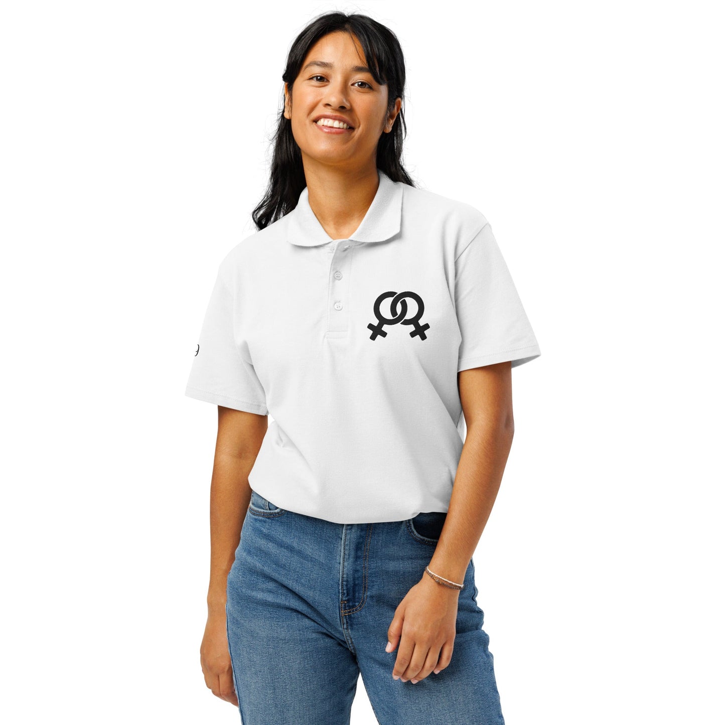 Feminist symbol embroidered premium pique polo shirt - f9artist