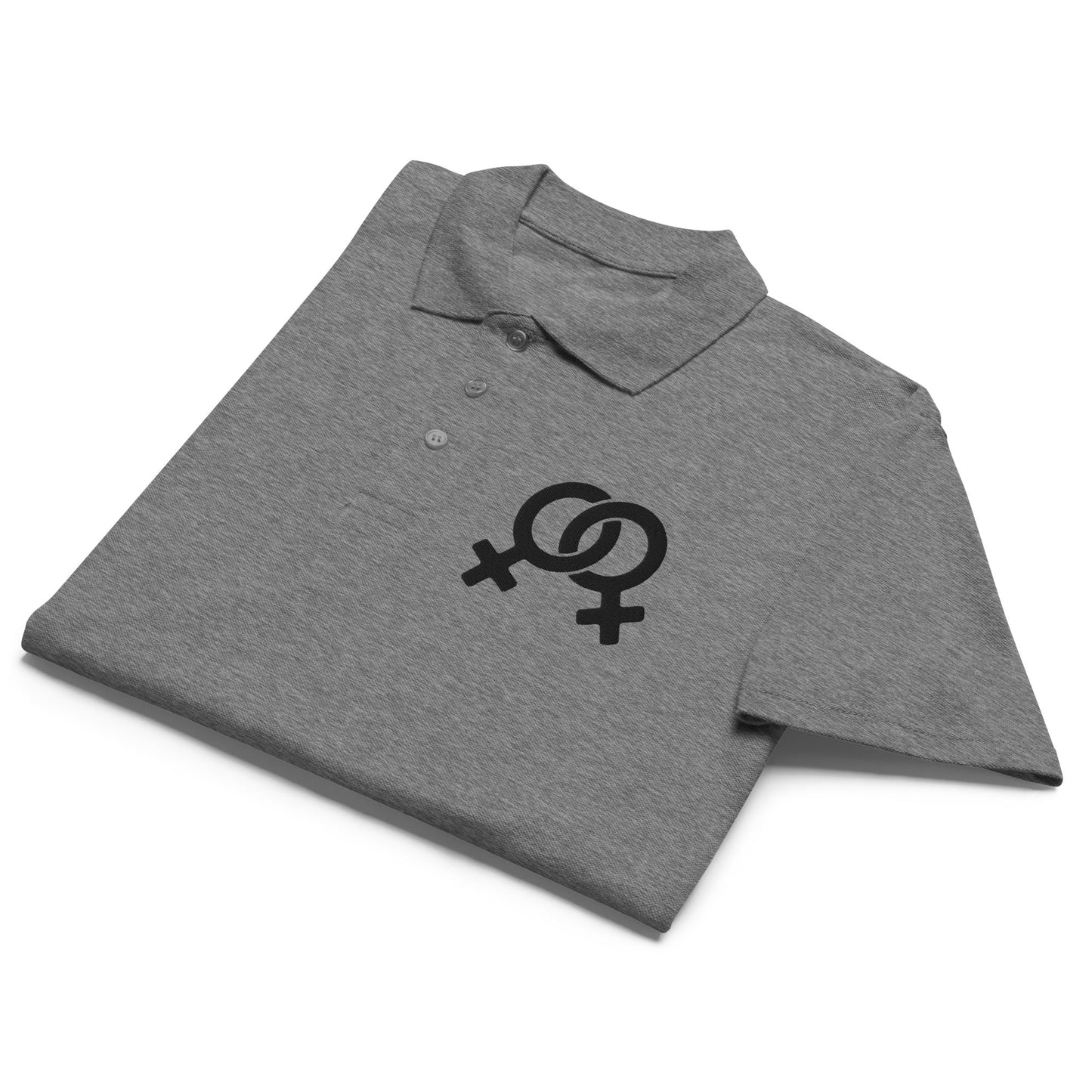 Feminist symbol embroidered premium pique polo shirt - f9artist