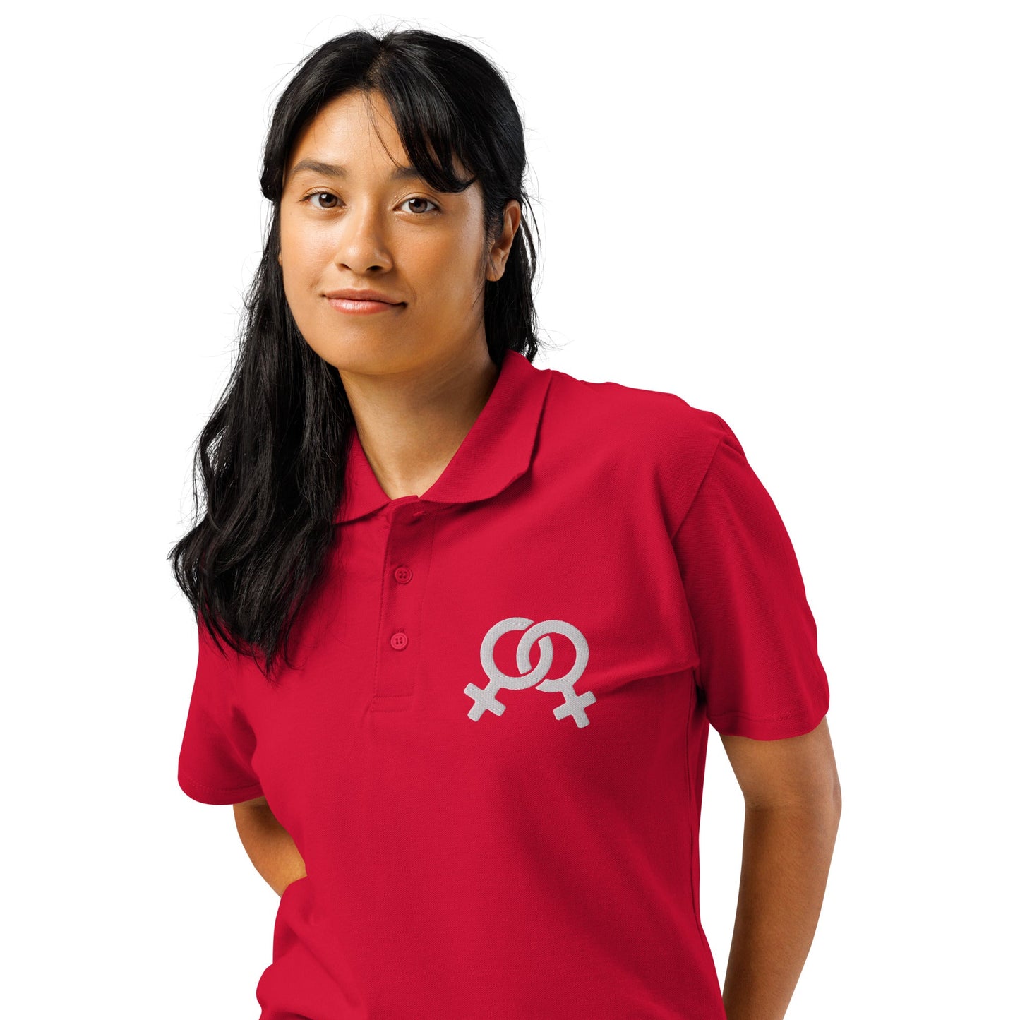 Feminist symbol embroidered premium pique polo shirt - f9artist