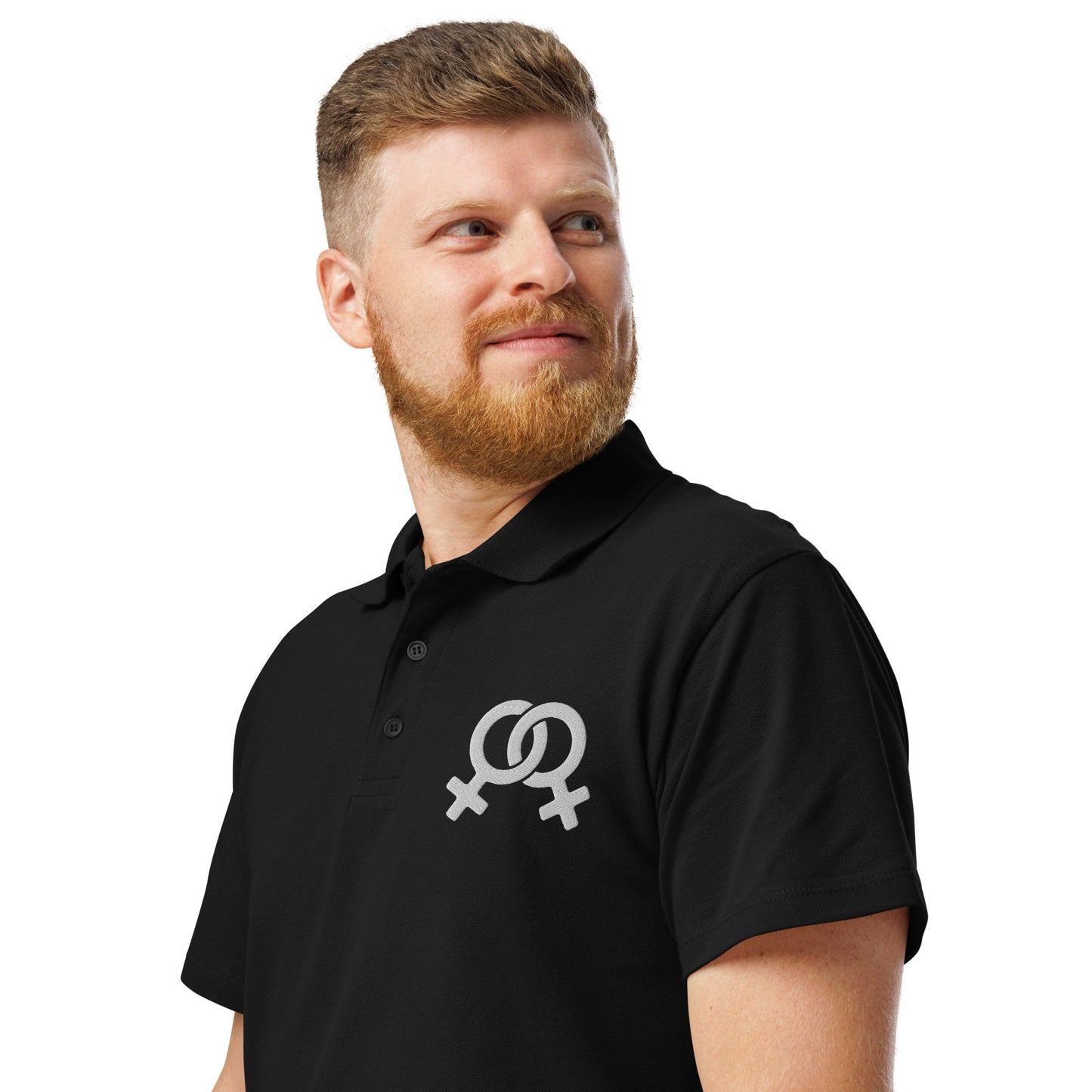 Feminist symbol embroidered premium pique polo shirt - f9artist