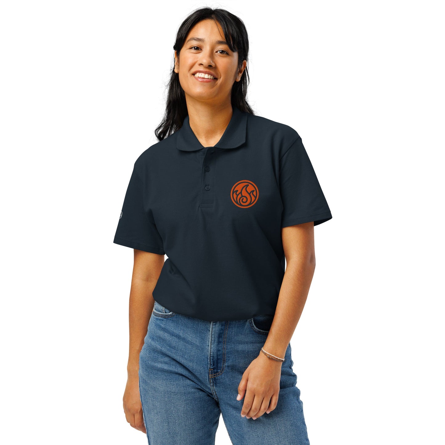 Fire symbol embroidered premium pique polo shirt - f9artist