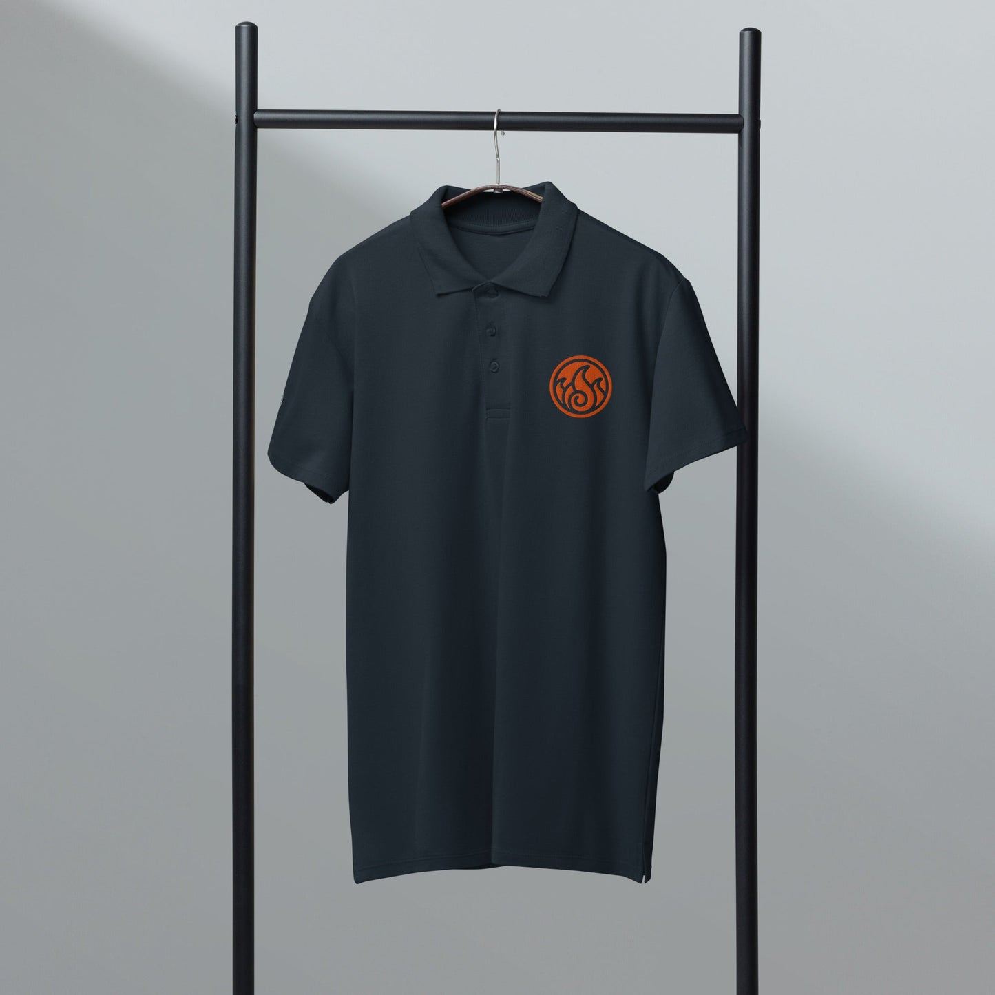 Fire symbol embroidered premium pique polo shirt - f9artist