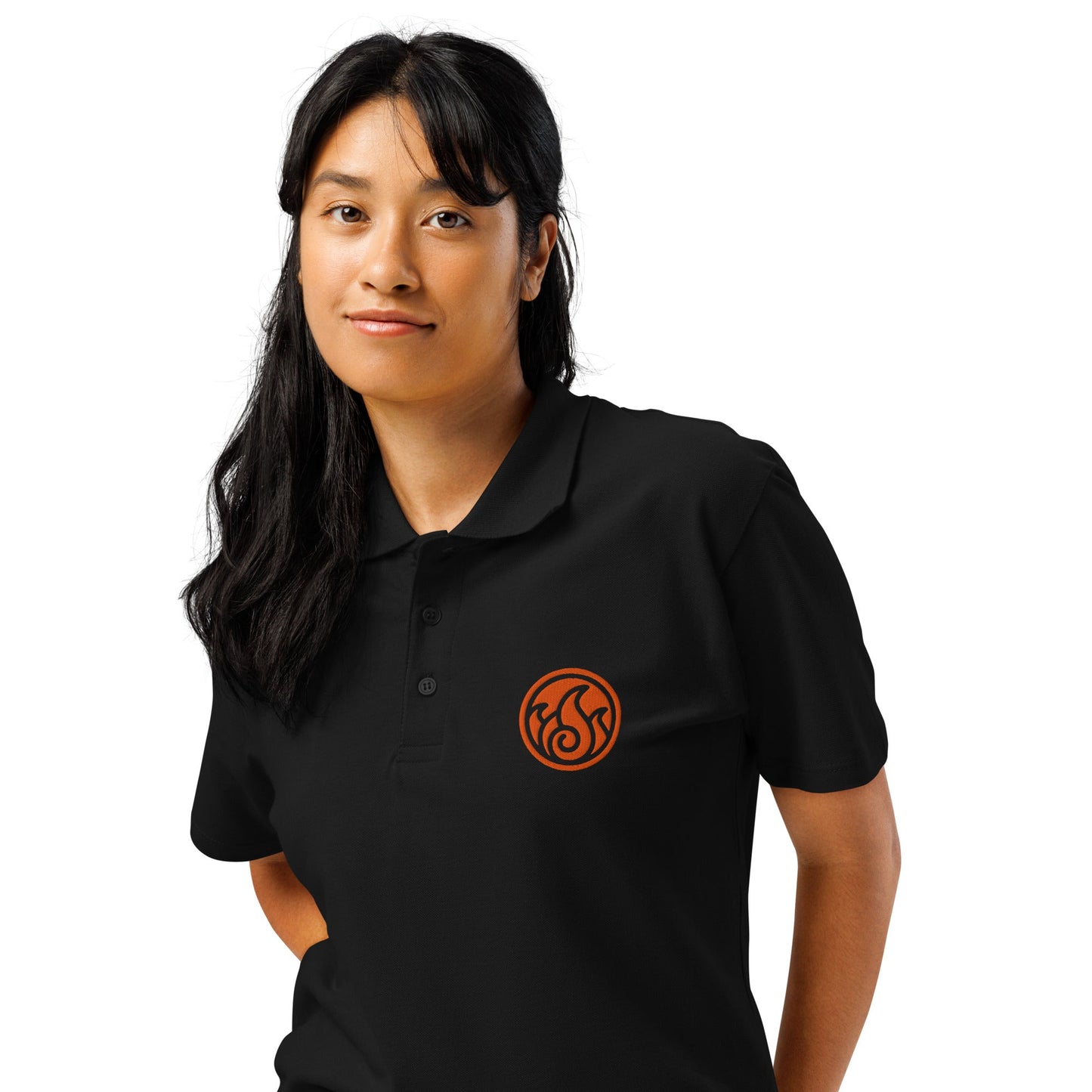 Fire symbol embroidered premium pique polo shirt - f9artist