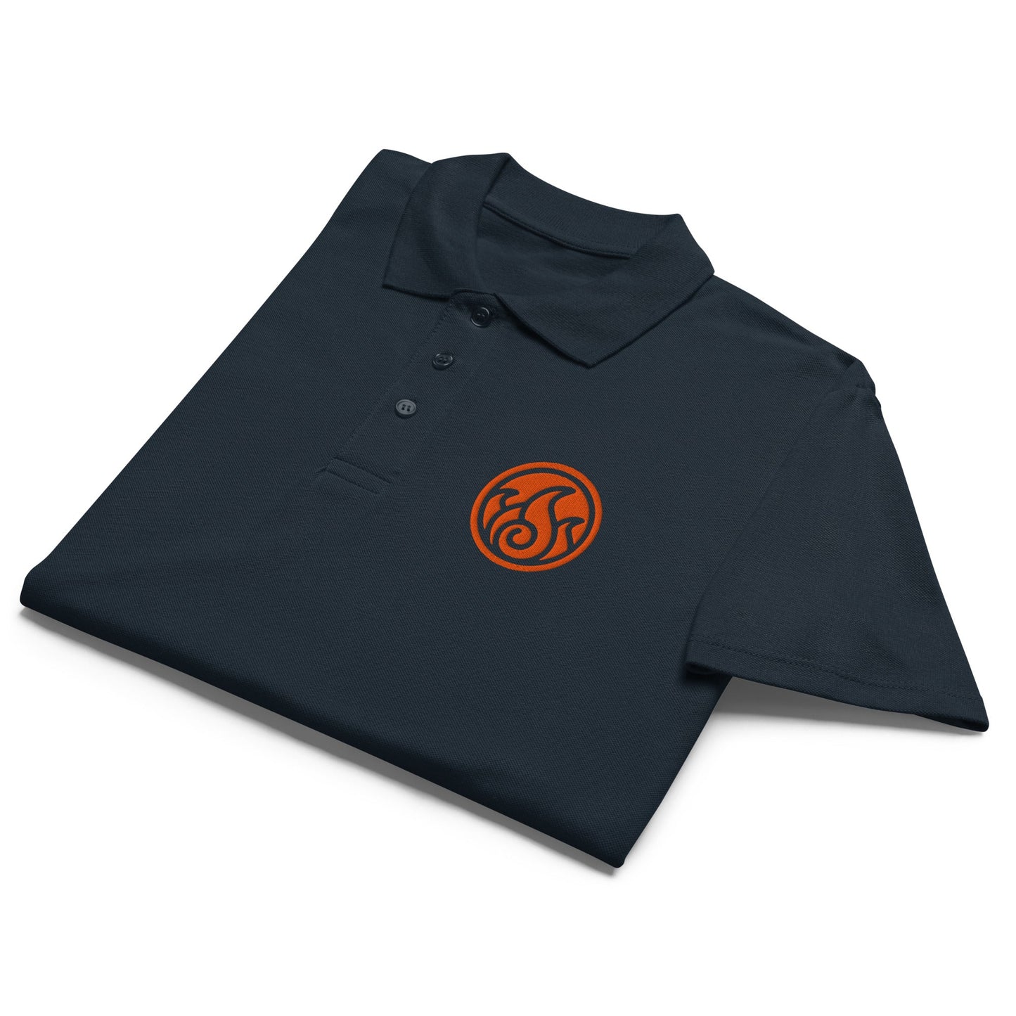Fire symbol embroidered premium pique polo shirt - f9artist