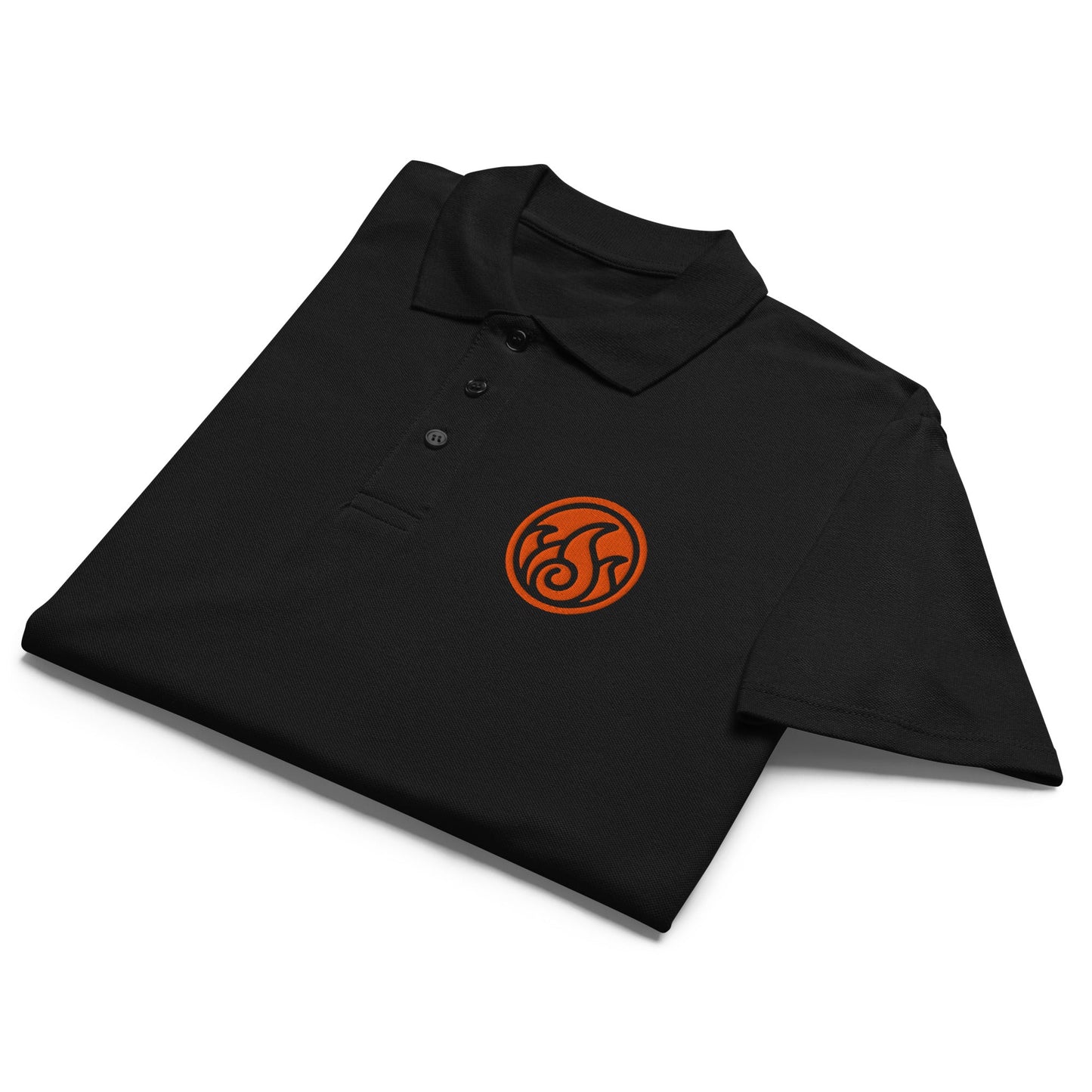 Fire symbol embroidered premium pique polo shirt - f9artist