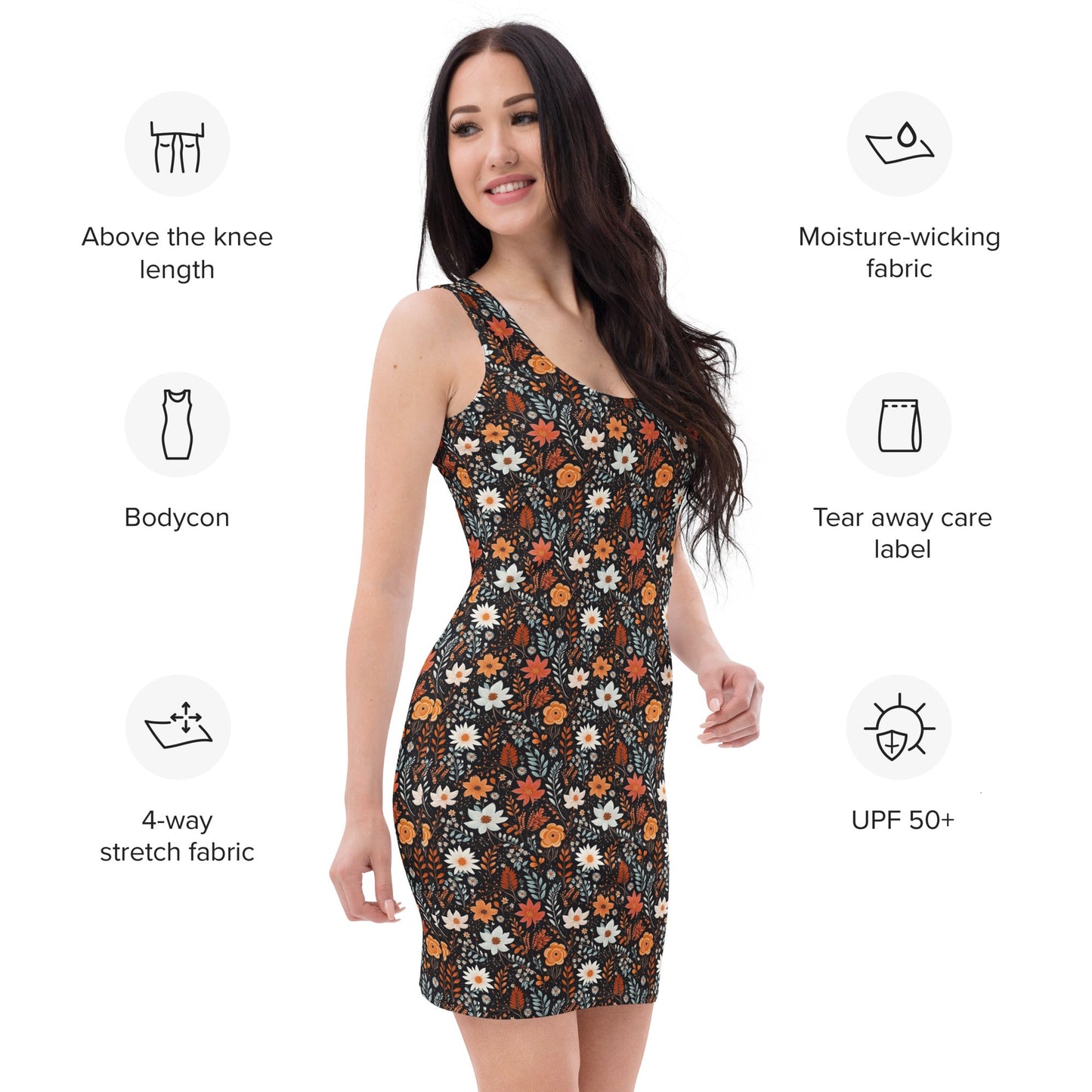 Midnight Bloom Bodycon Dress - f9artist