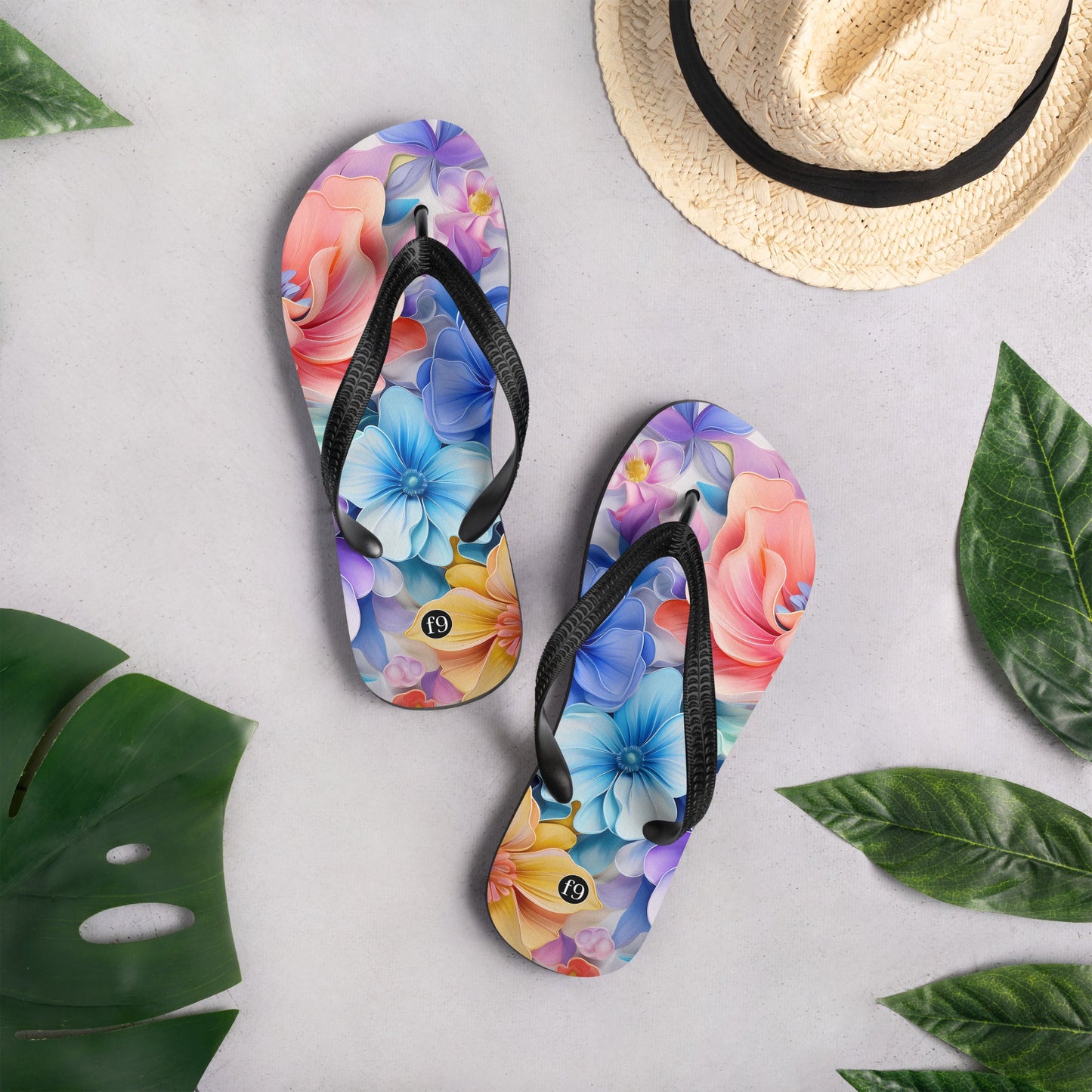 Petal Muse Series colorful floral Sublimation Flip Flop from f9artist – durable, lightweight summer sandals