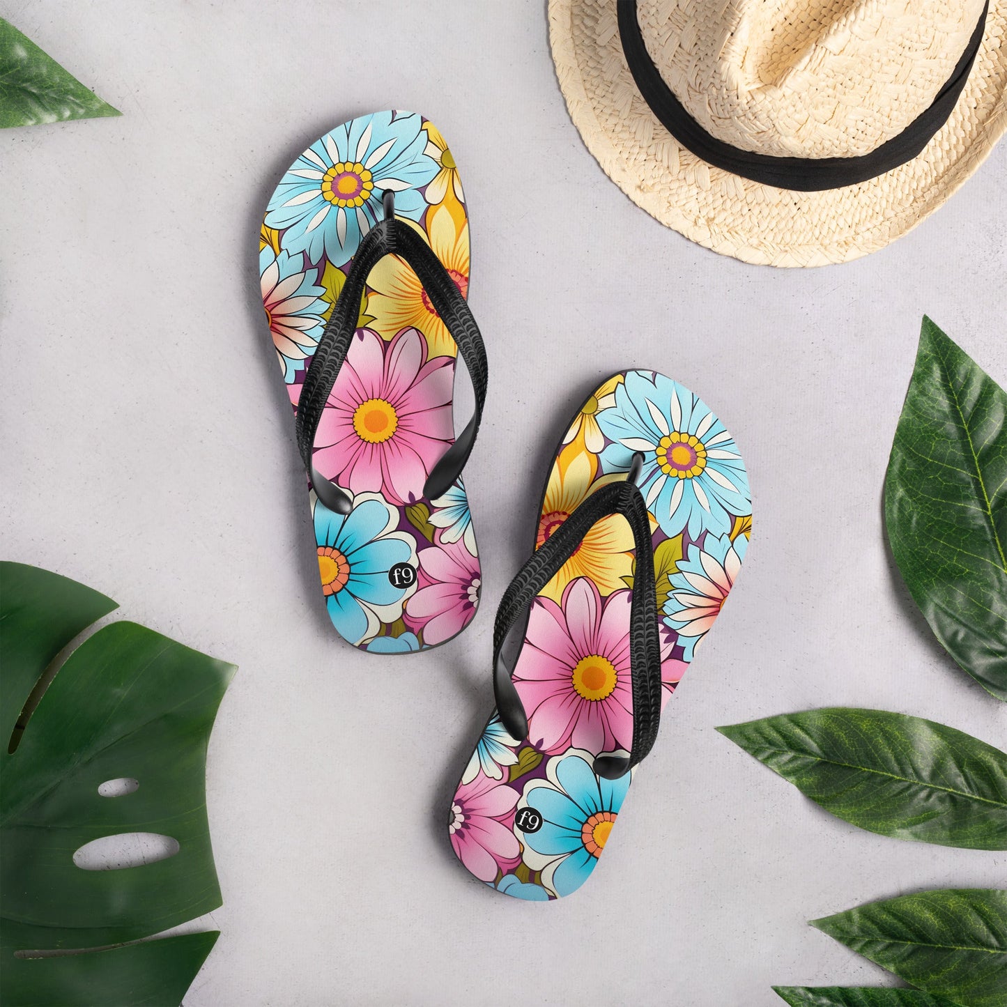 Petal Muse Series colorful floral Sublimation Flip Flop from f9artist – durable, lightweight summer sandals