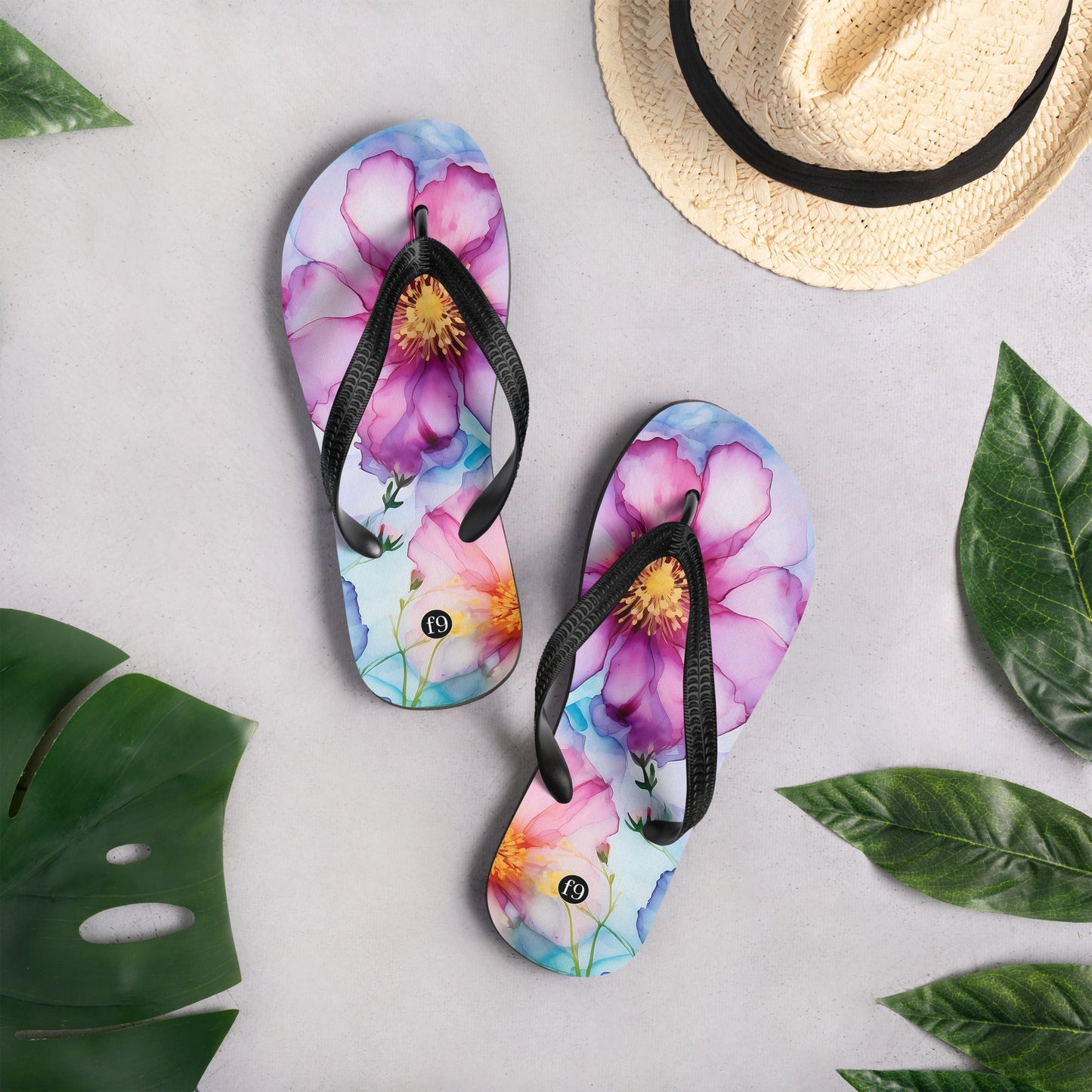 Petal Muse Series colorful floral Sublimation Flip Flop from f9artist – durable, lightweight summer sandals