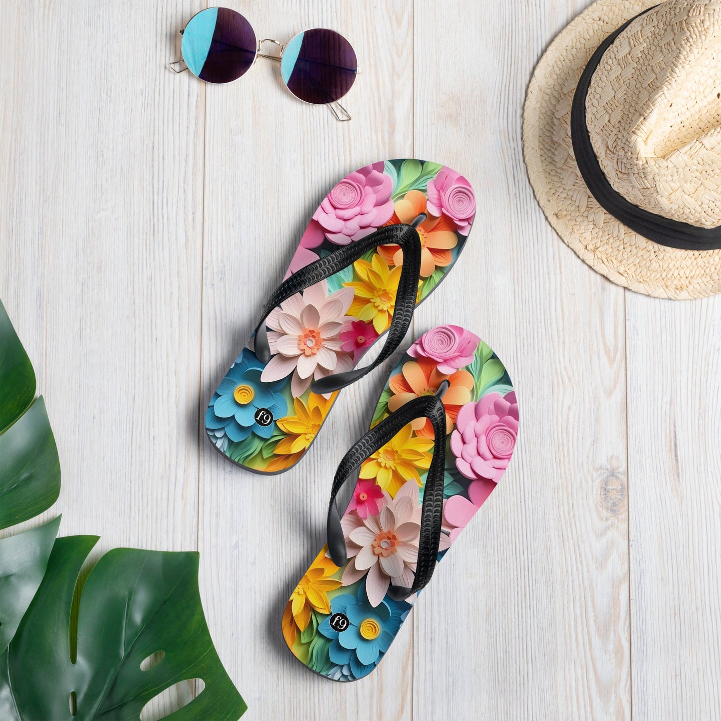 Petal Muse Series colorful floral Sublimation Flip Flop from f9artist – durable, lightweight summer sandals