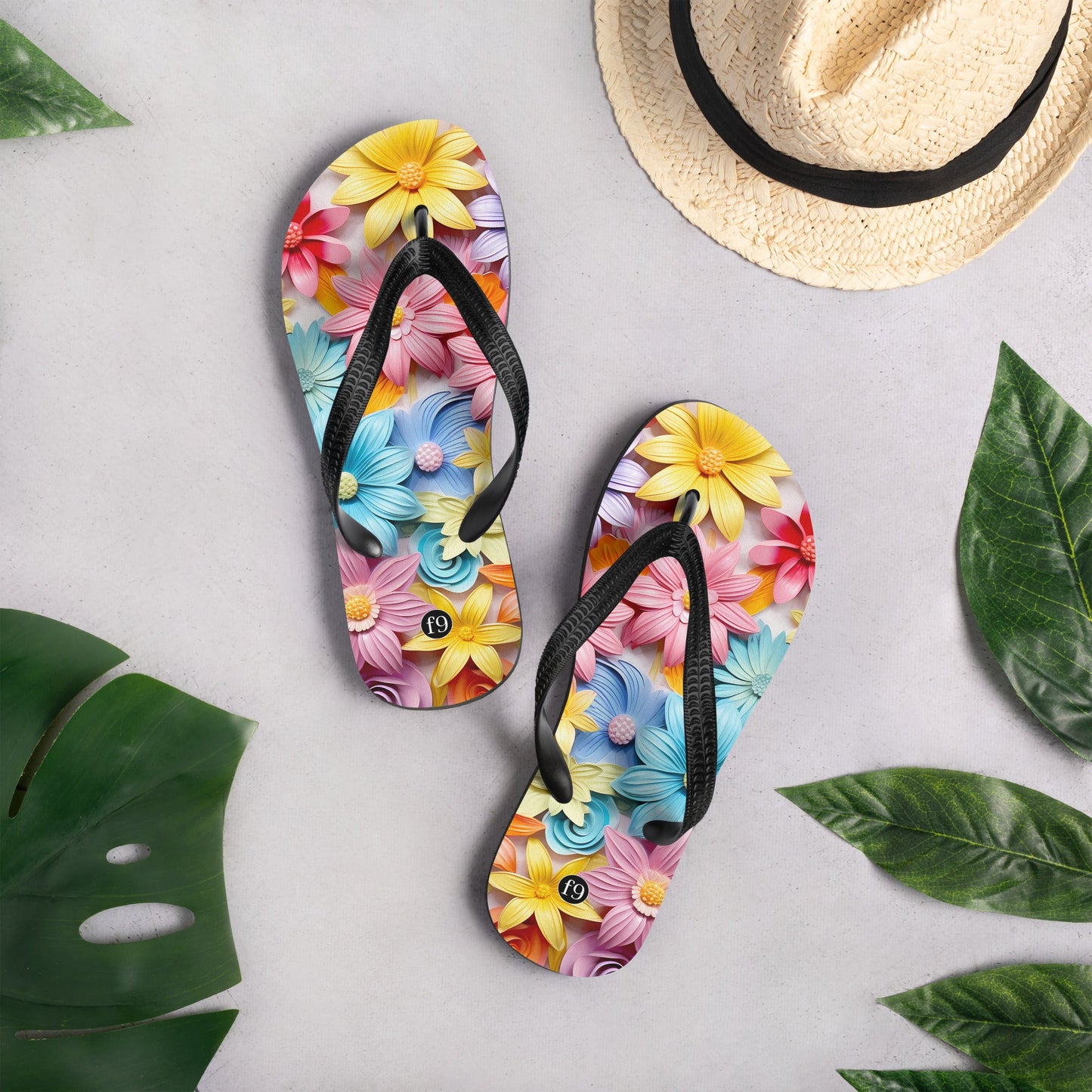 Petal Muse Series colorful floral Sublimation Flip Flop from f9artist – durable, lightweight summer sandals