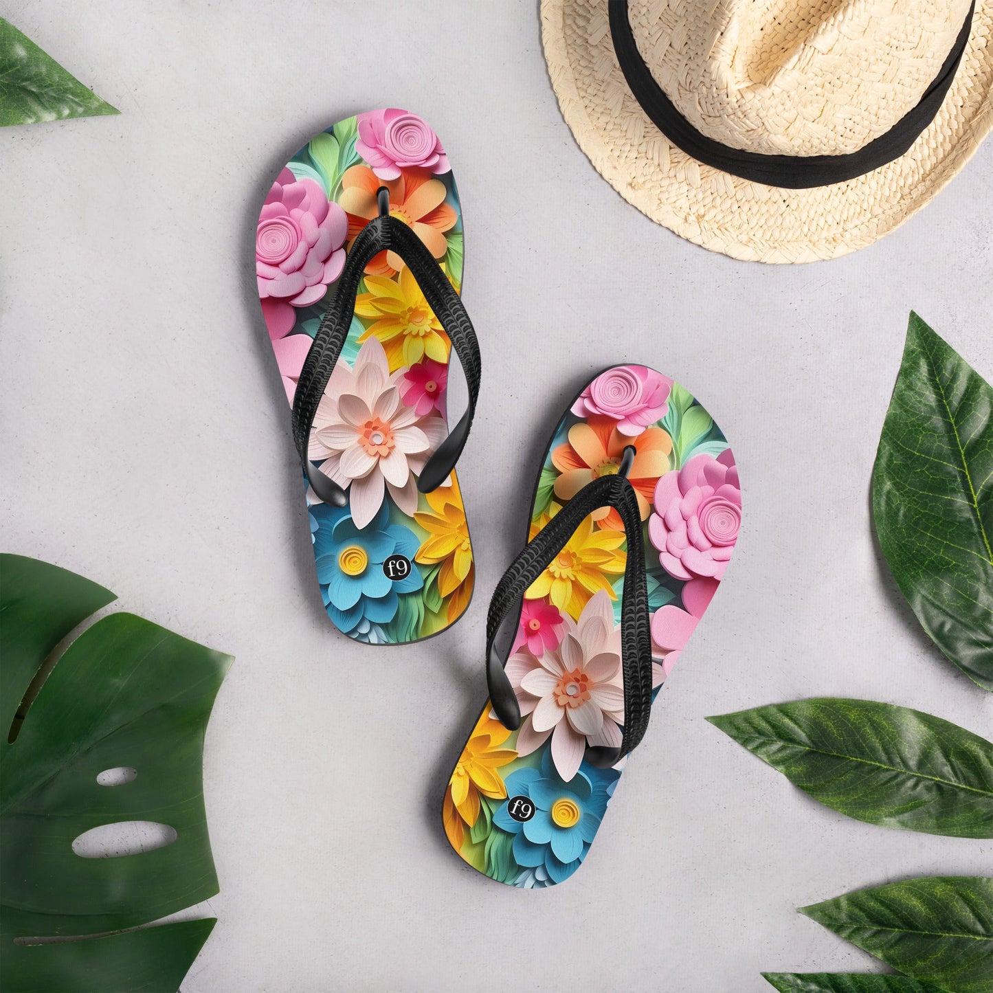 Petal Muse Series colorful floral Sublimation Flip Flop from f9artist – durable, lightweight summer sandals