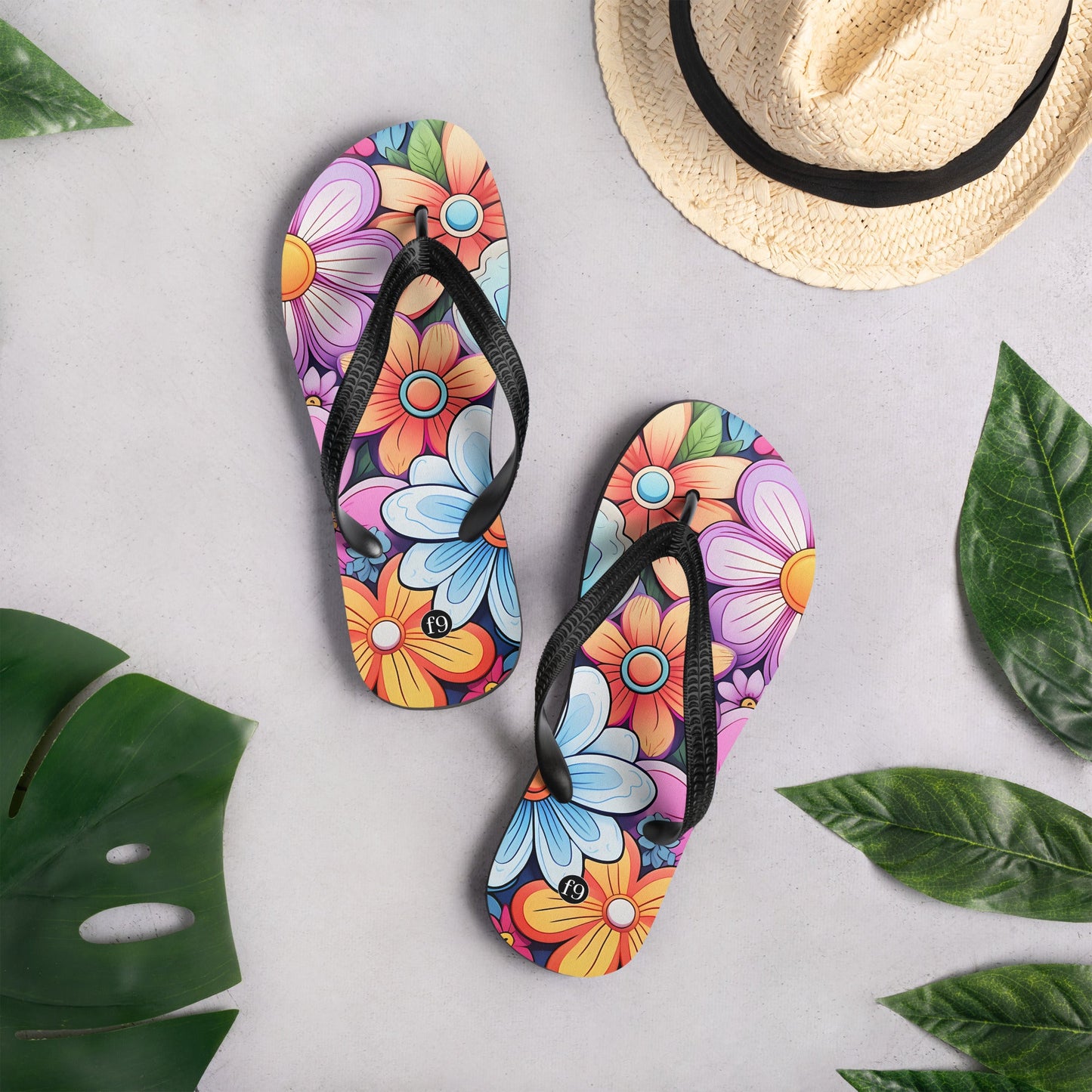 Petal Muse Series colorful floral Sublimation Flip Flop from f9artist – durable, lightweight summer sandals