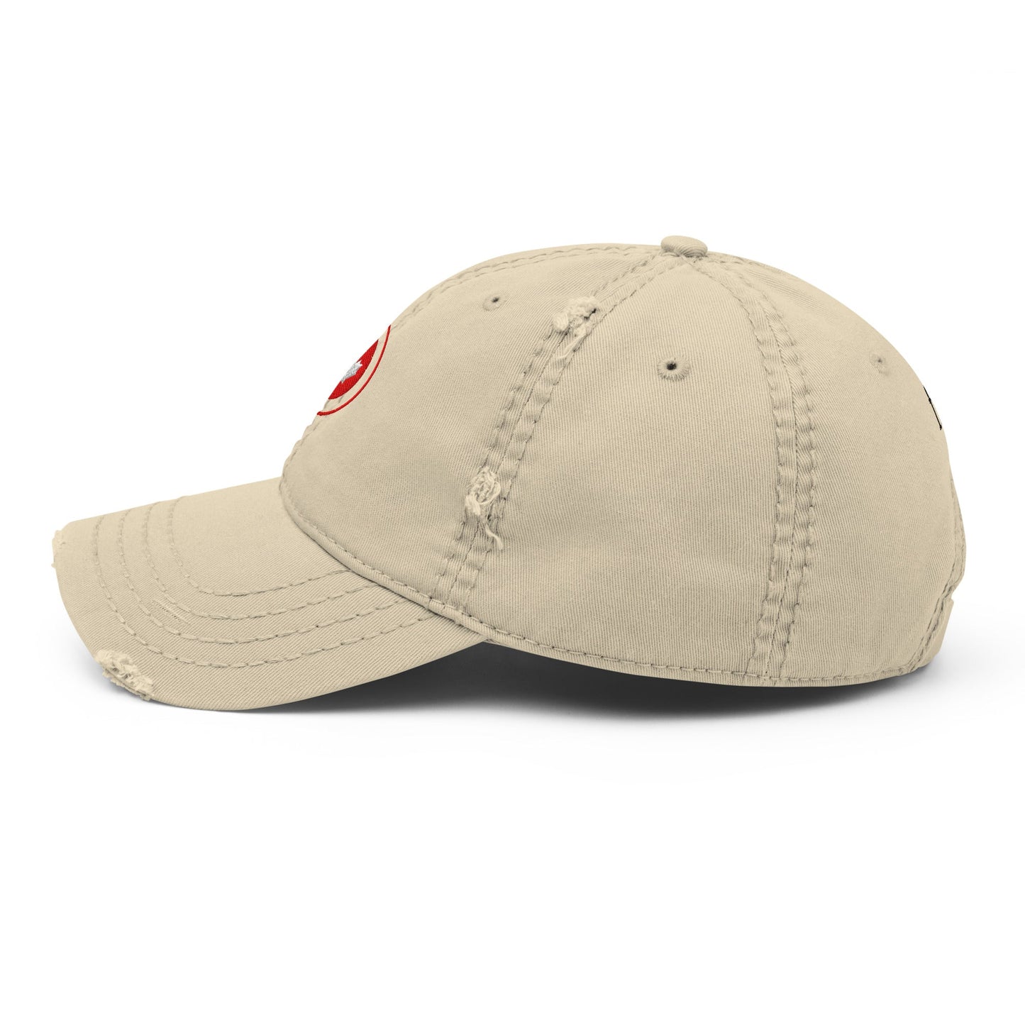 Red Maple Leaf Distressed Dad Hat with bold embroidered leaf and worn brim