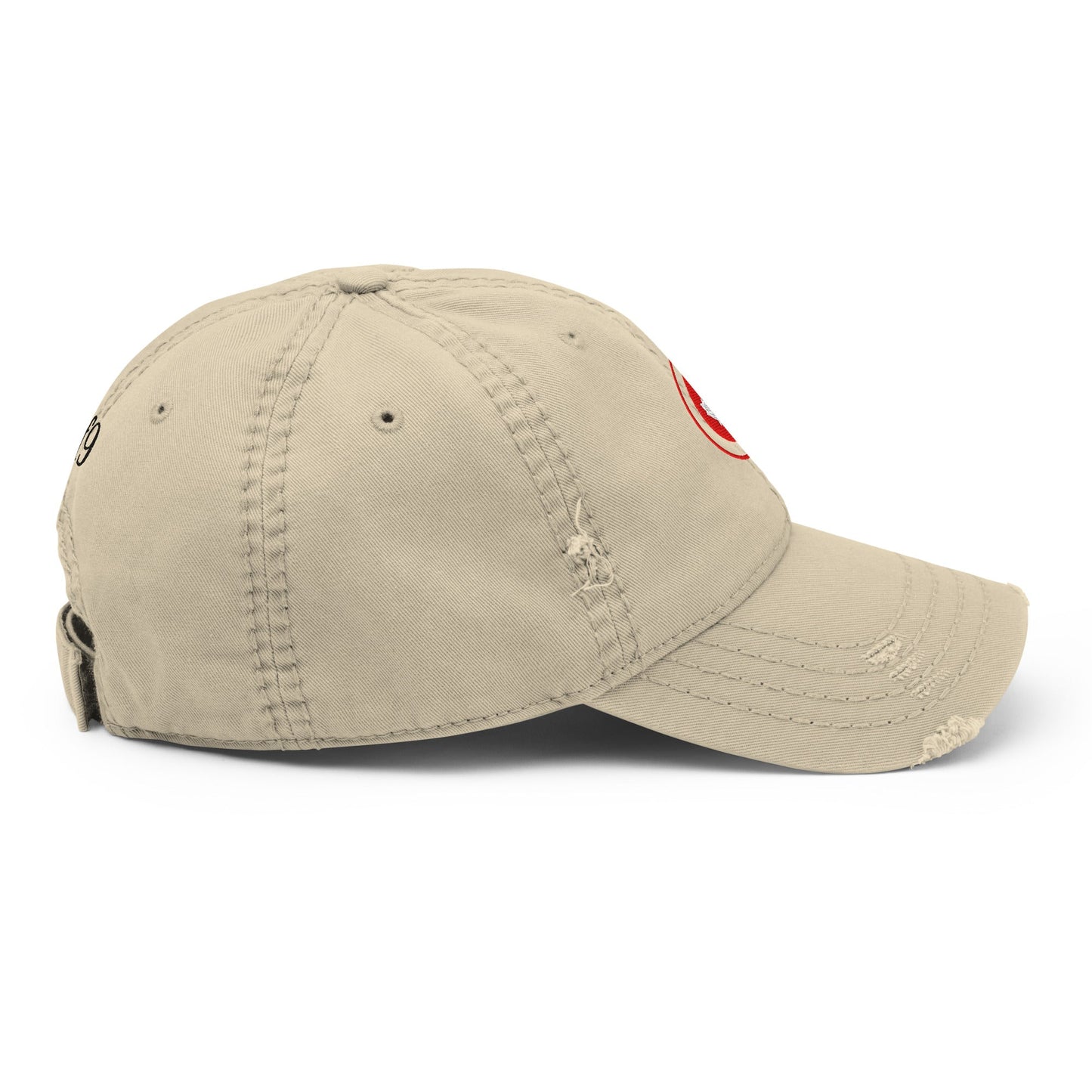 Red Maple Leaf Distressed Dad Hat with bold embroidered leaf and worn brim