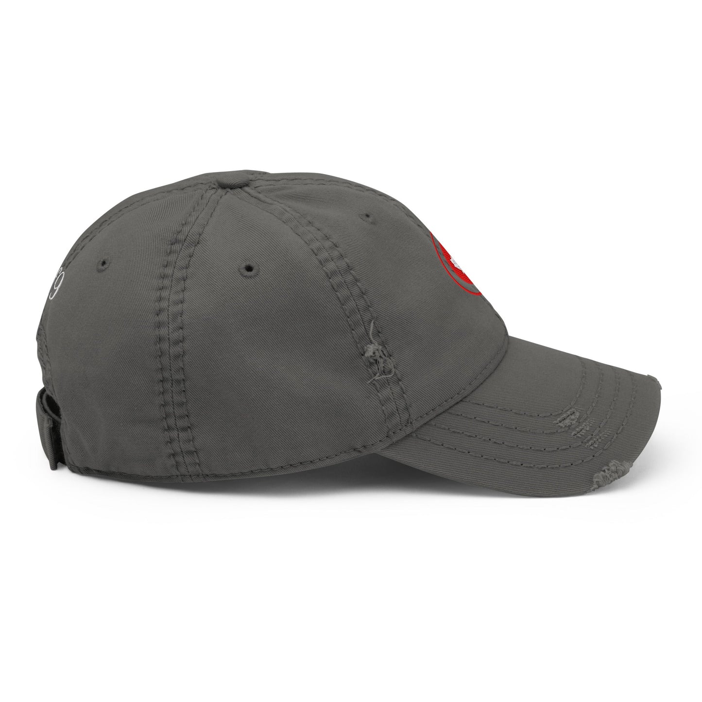 Red Maple Leaf Distressed Dad Hat with bold embroidered leaf and worn brim