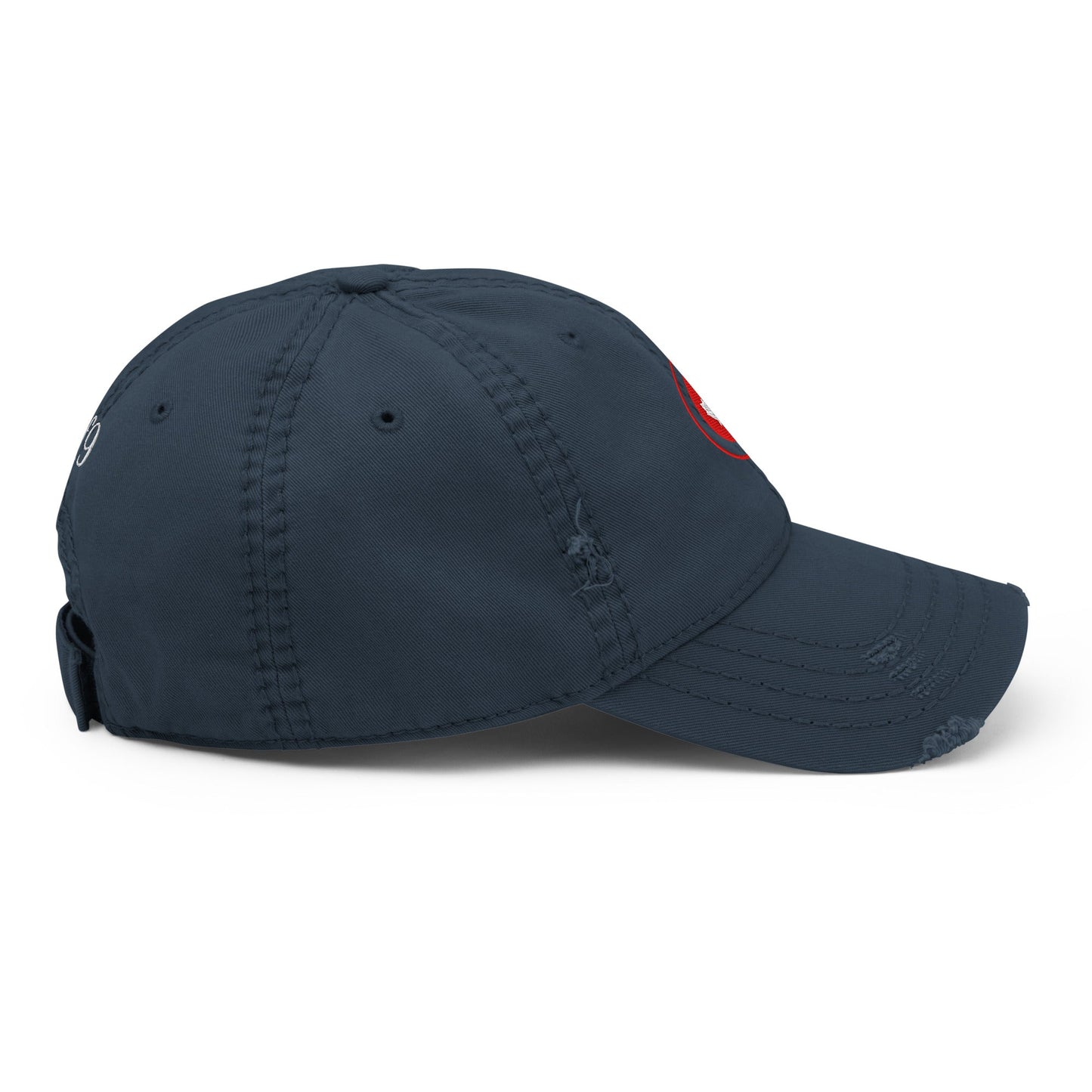 Red Maple Leaf Distressed Dad Hat with bold embroidered leaf and worn brim
