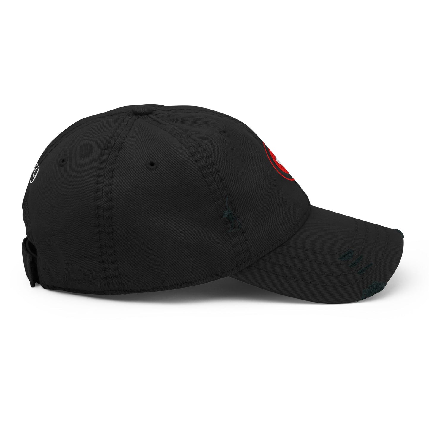 Red Maple Leaf Distressed Dad Hat with bold embroidered leaf and worn brim
