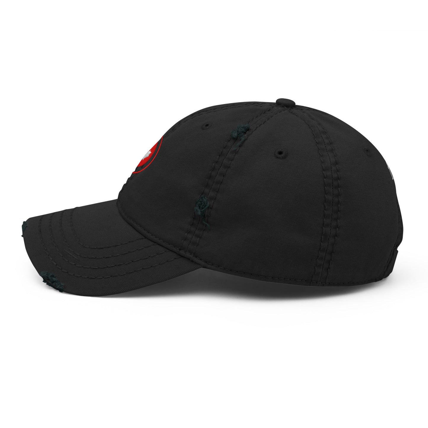 Red Maple Leaf Distressed Dad Hat with bold embroidered leaf and worn brim