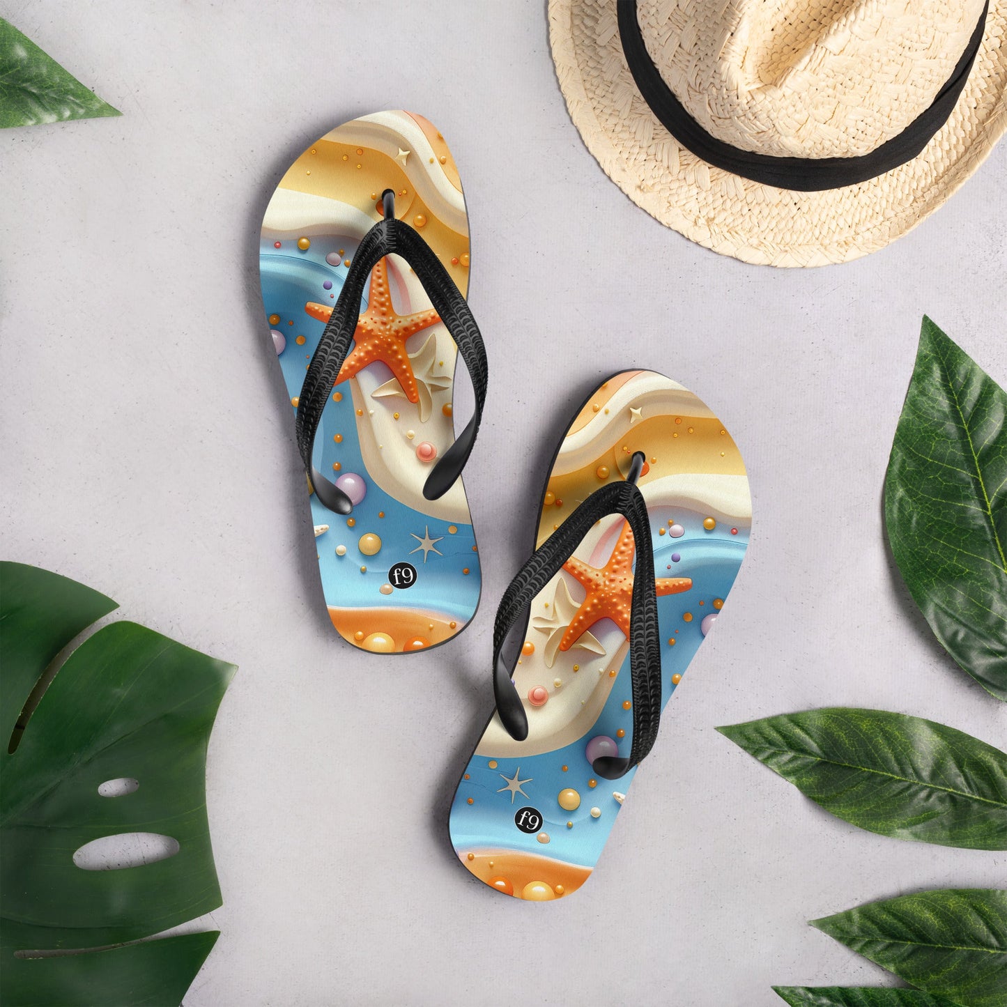 Tide Muse Series Sublimation Flip Flop – rhythmic sea design by f9artist, lightweight summer sandal