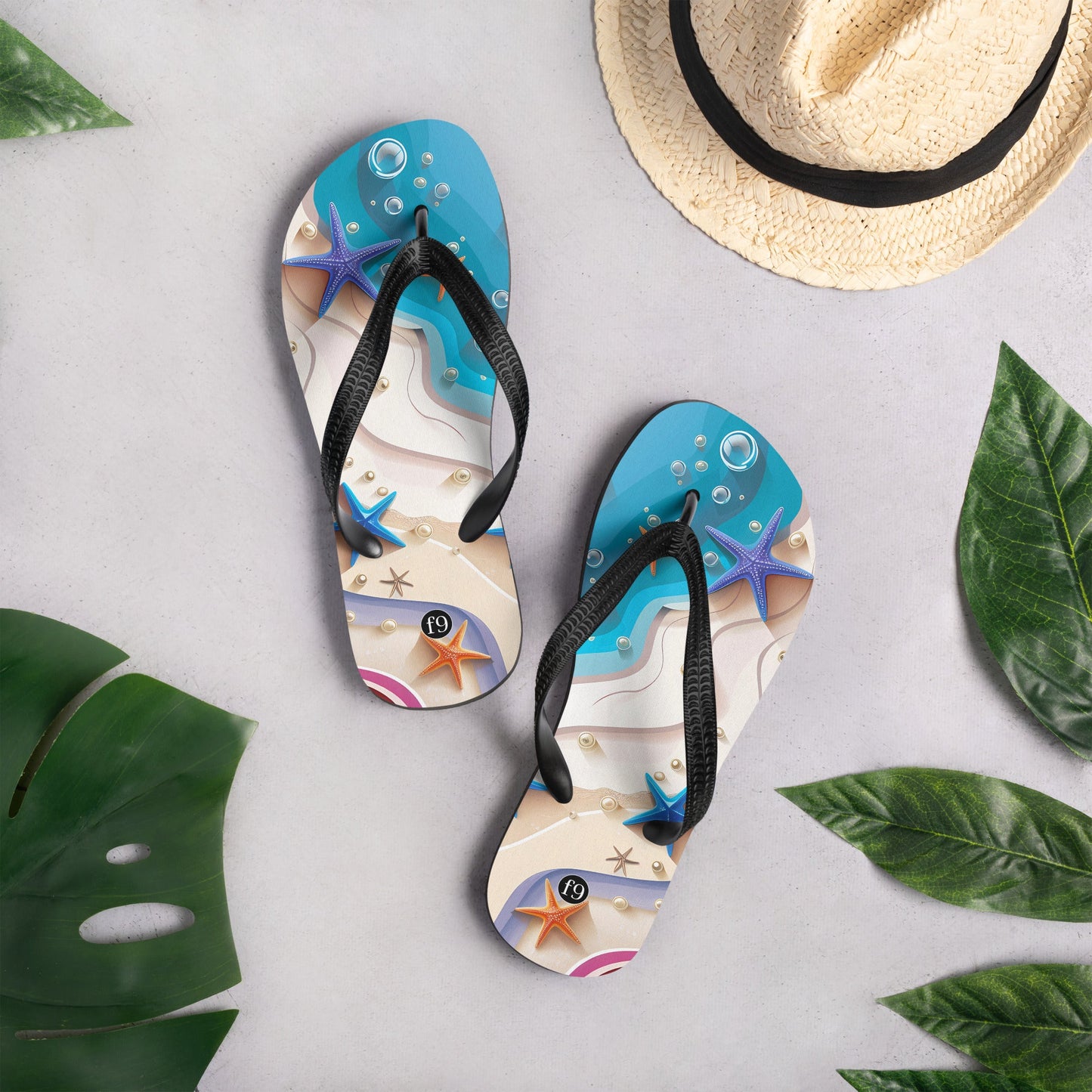 Tide Muse Series Sublimation Flip Flop – rhythmic sea design by f9artist, lightweight summer sandal