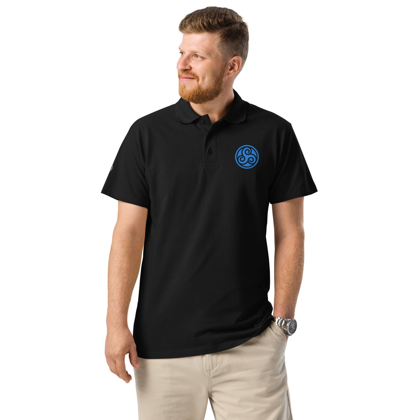 Water symbol embroidered premium pique polo shirt - f9artist