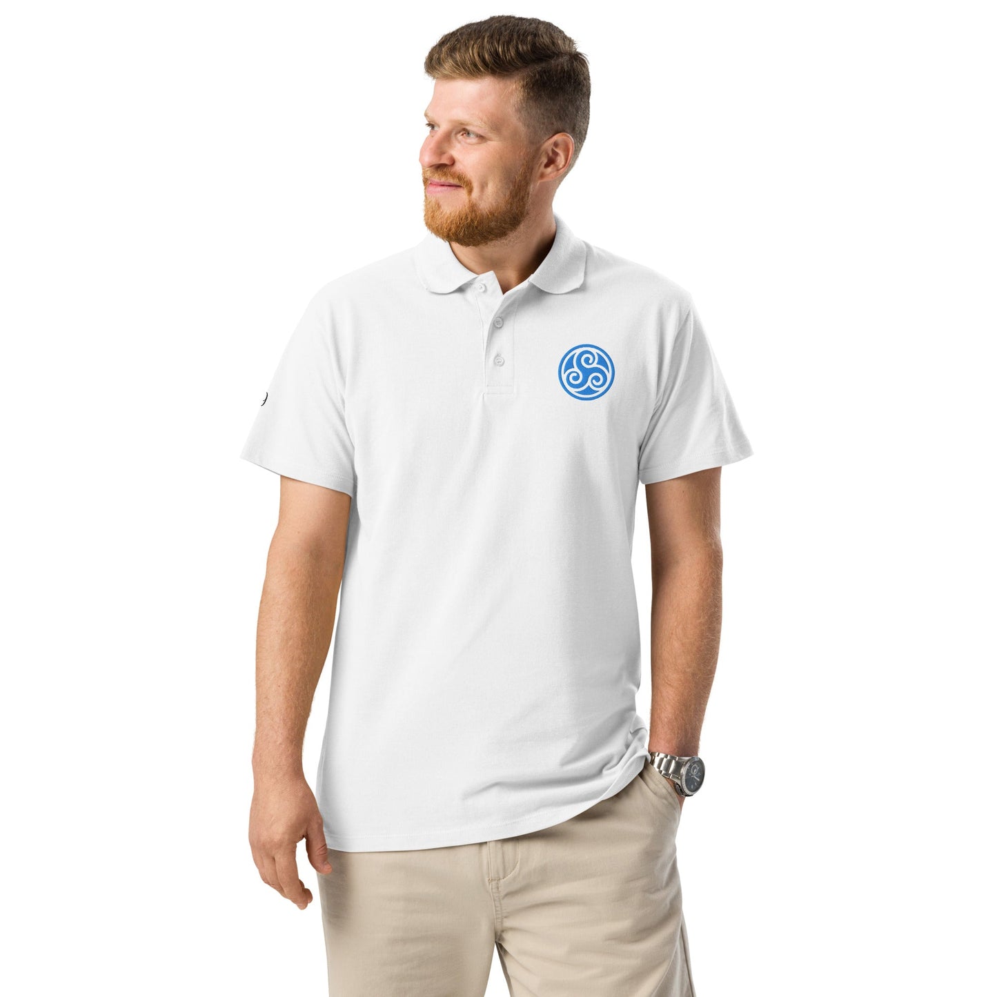 Water symbol embroidered premium pique polo shirt - f9artist