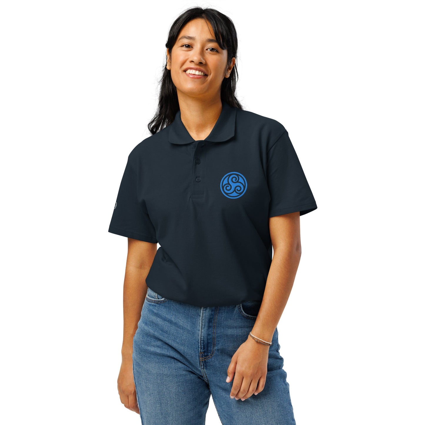 Water symbol embroidered premium pique polo shirt - f9artist