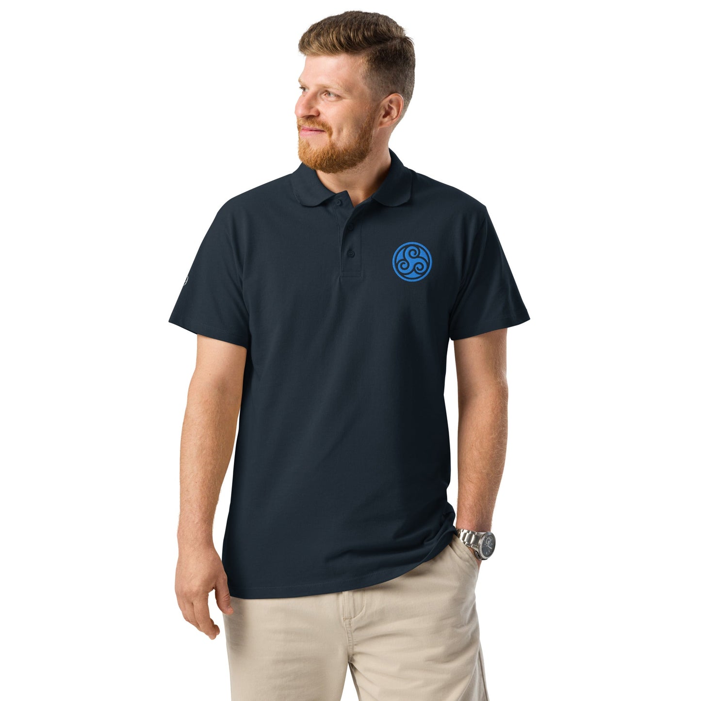 Water symbol embroidered premium pique polo shirt - f9artist