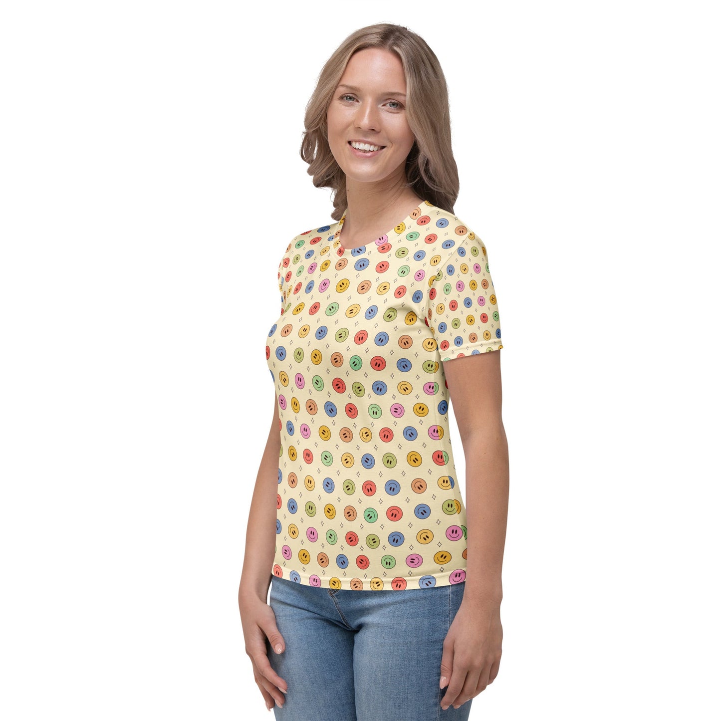 Women's Crew Neck T-Shirt – Smiling Face All - Over Print - f9artist