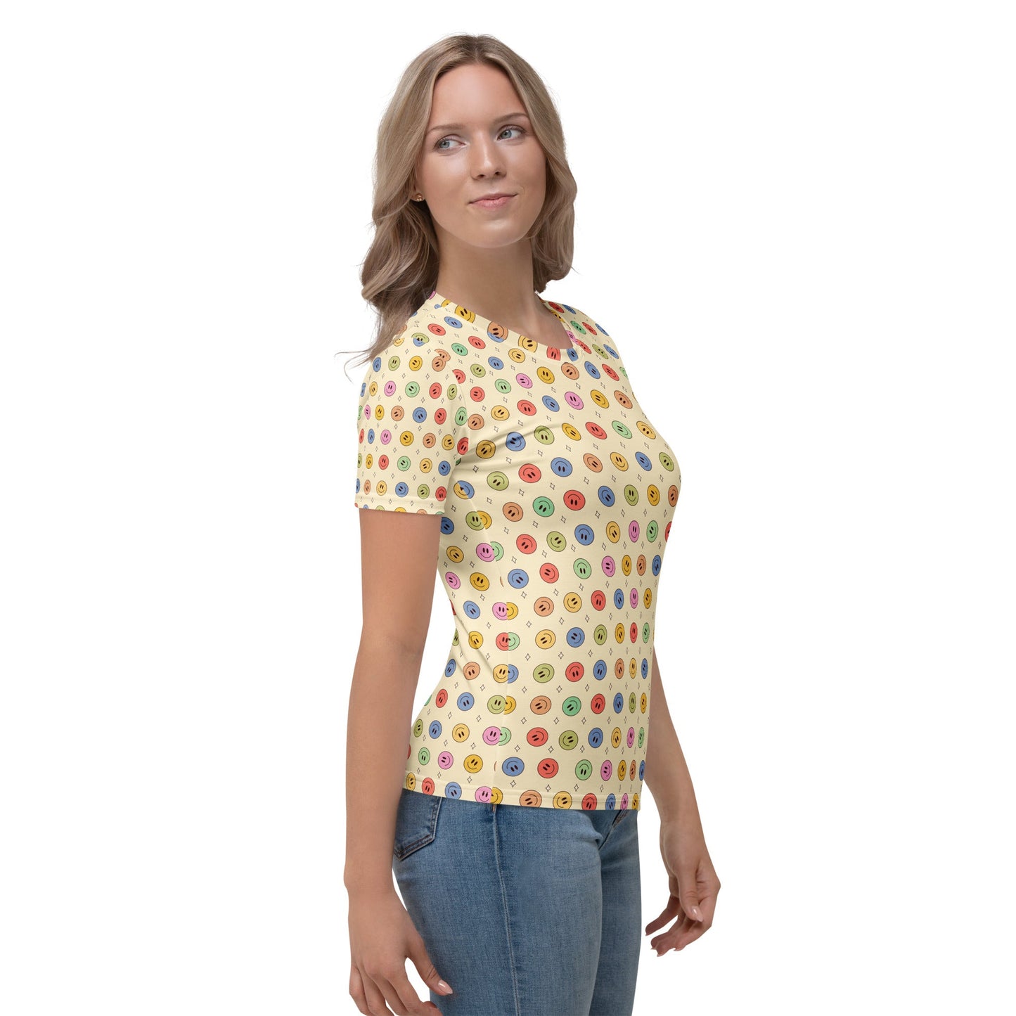 Women's Crew Neck T-Shirt – Smiling Face All - Over Print - f9artist