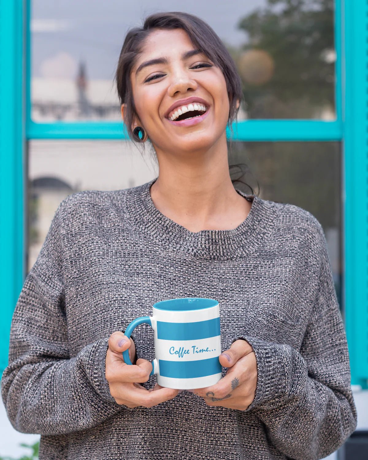 White Ceramic Mug with Color Inside - f9artist